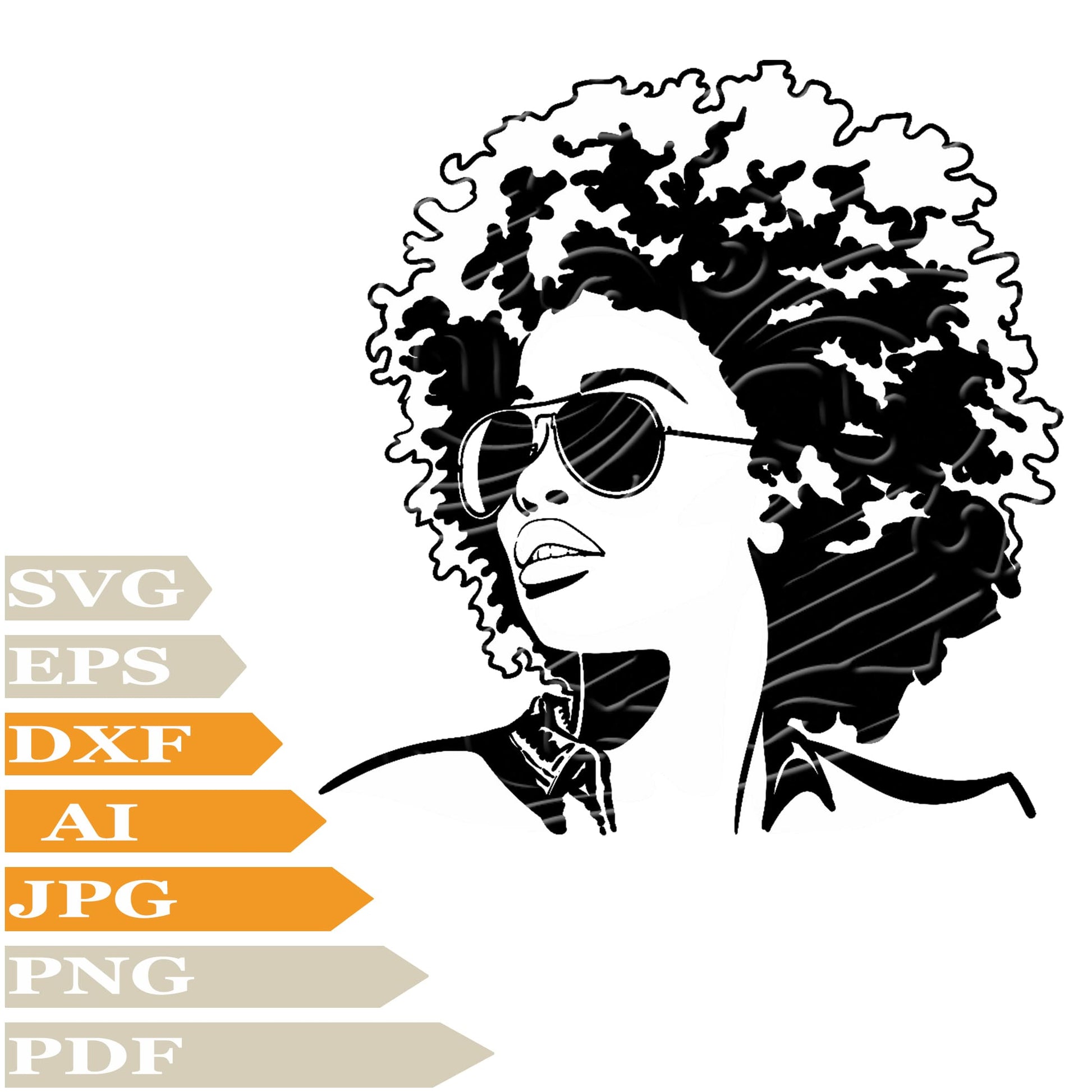 Afro American Girl Svg File, Girl With Glasses Svg Design, Girl Png, Black Girl Vector Graphics, Afro American Girl Svg For Tattoo, Girl Svg For Cricut