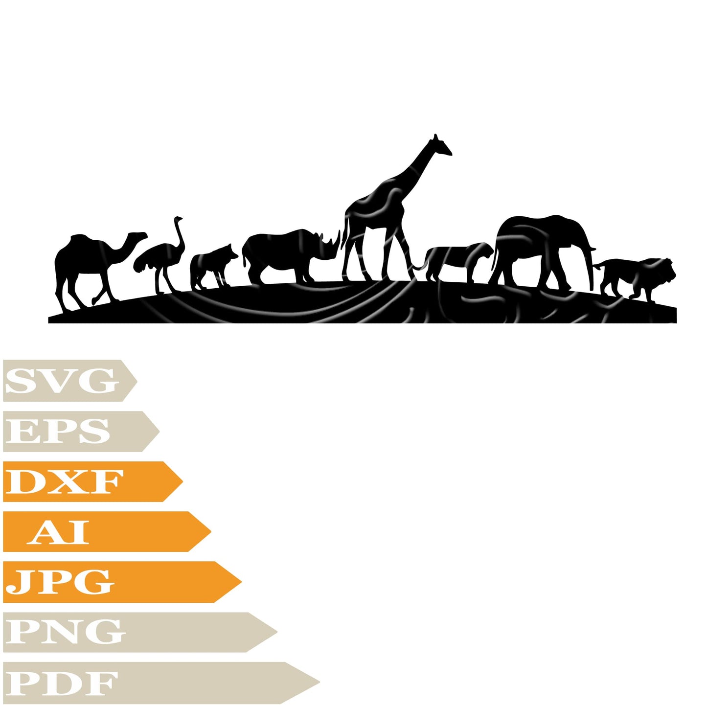 Arican Animals, Lion Elephant Giraffe Camel Svg File, Image Cut, Png, For Tattoo, Silhouette, Digital Vector Download, Cut File, Clipart, For Cricut