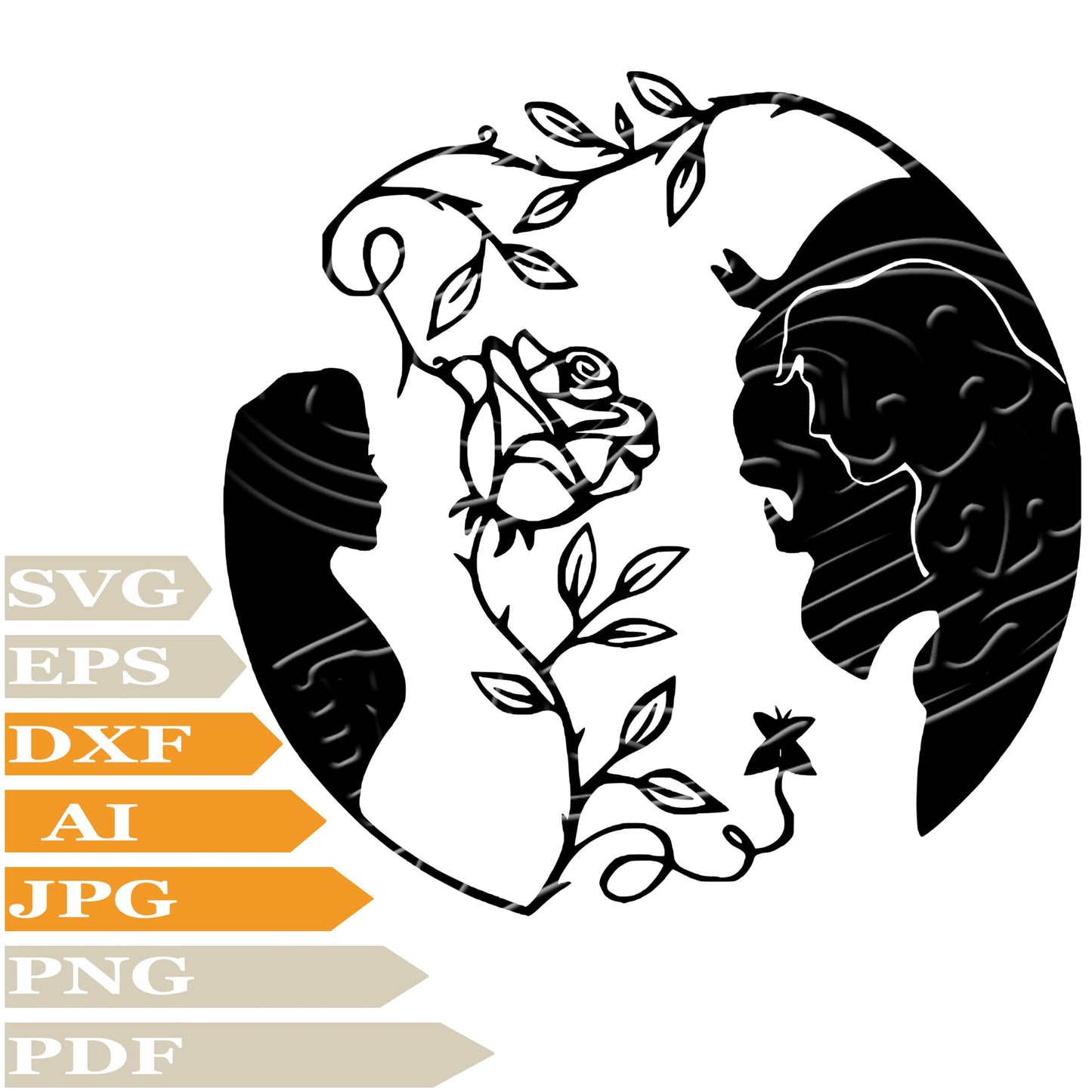 Beauty and the Beast Svg File, Image Cut, Png, For Tattoo, Silhouette, Digital Vector Download, Cut File, Clipart, For Cricut