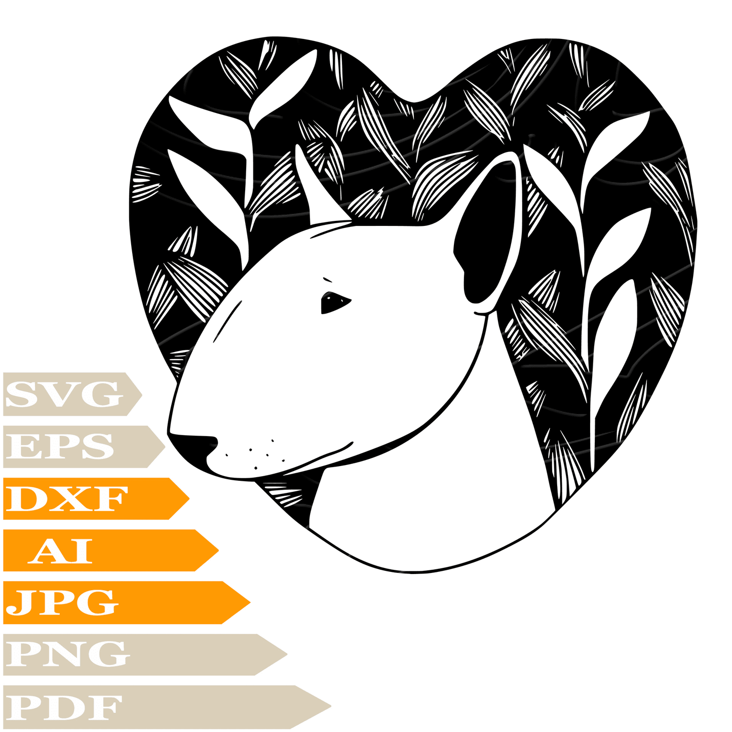 Bull Terrier SVG File, English Bull Terrier SVG Design, Dog English Bull Terrier SVG Cricut, Bull Terrier Digital Vector, PNG, Image Cut, Clipart, Cut File, Print, Decal, Shirt, Silhouette