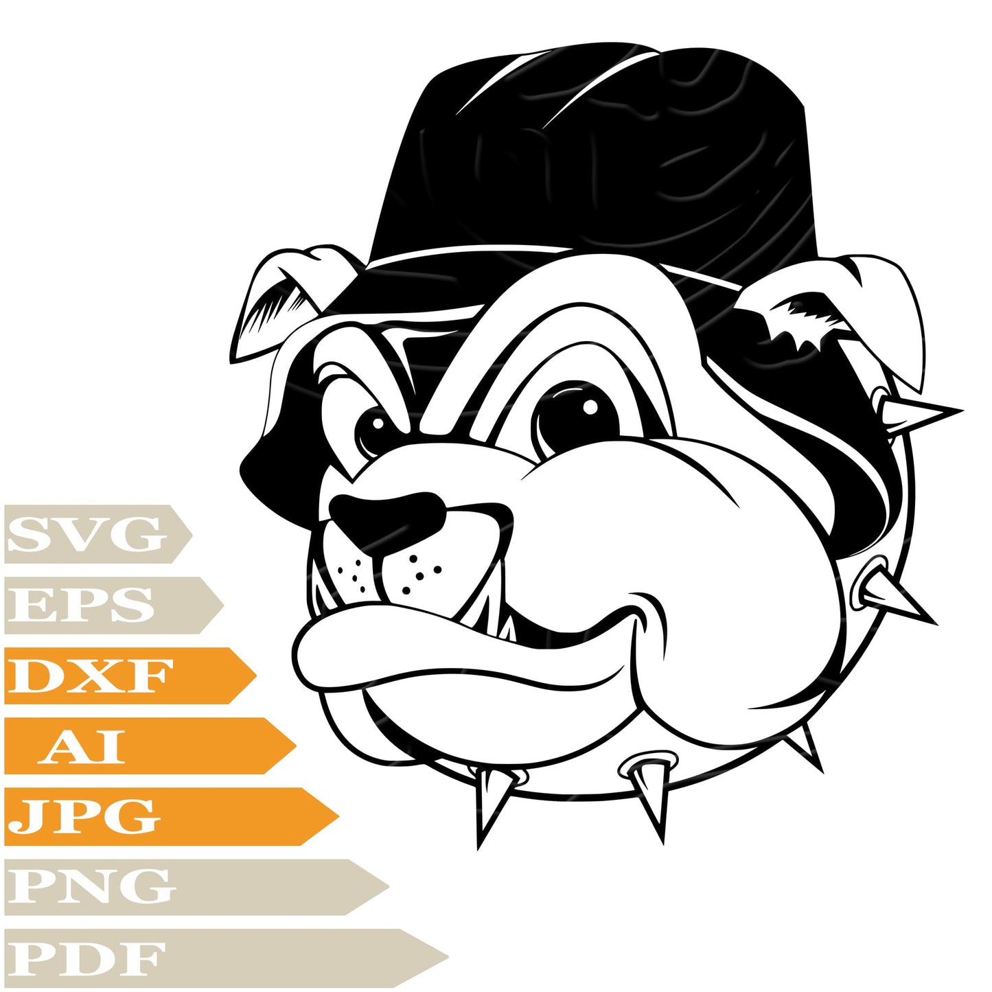 Bulldog SVG, Angry Bulldog SVG Design, Bulldog With Hat Vector Graphics, For Cricut, For Tattoo, Clip Art, Cut File, T-Shirts, Silhouette, All Available
