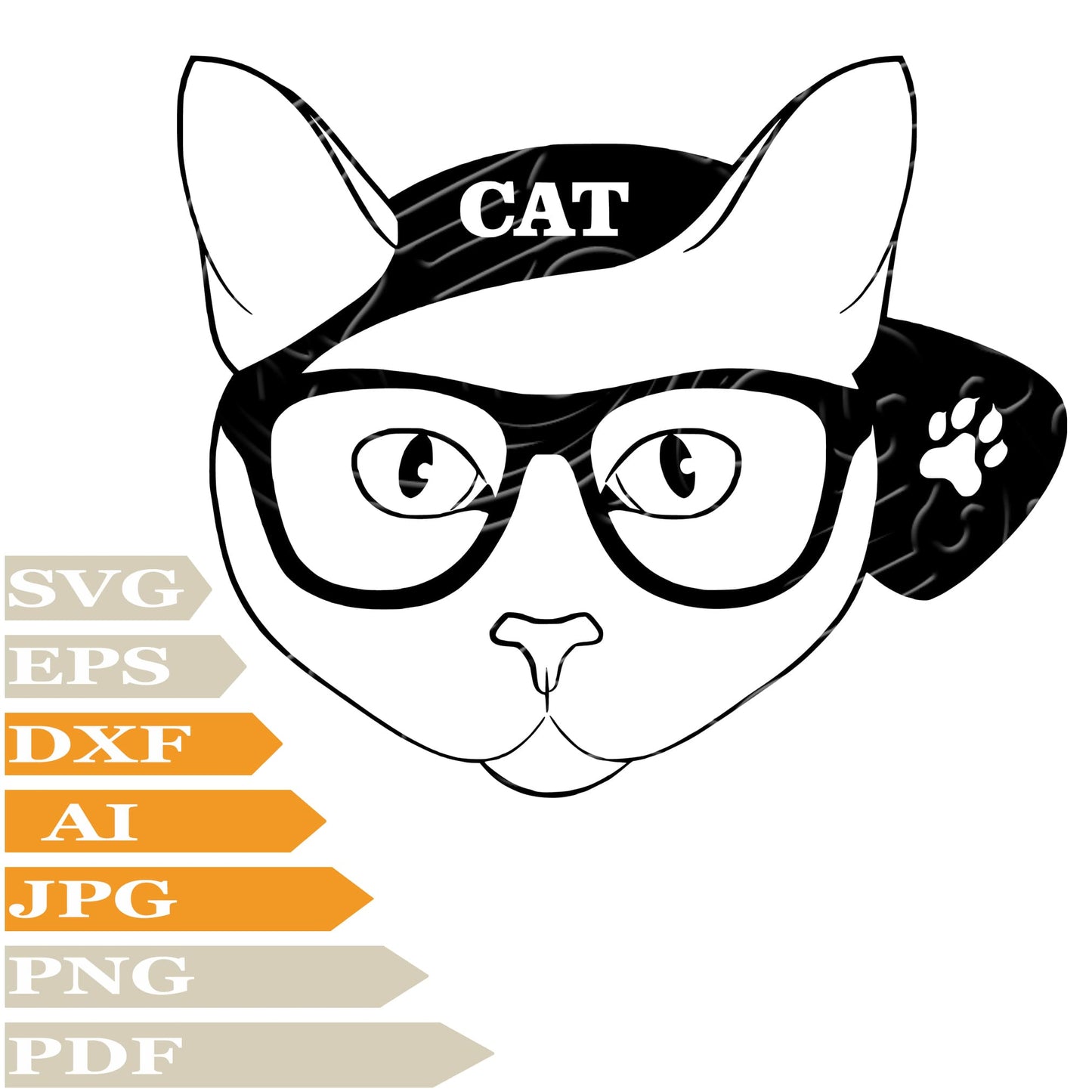 Cat, Cat With Glasses Svg File, Image Cut, Png, For Tattoo, Silhouette, Digital Vector Download, Cut File, Clipart, For Cricut