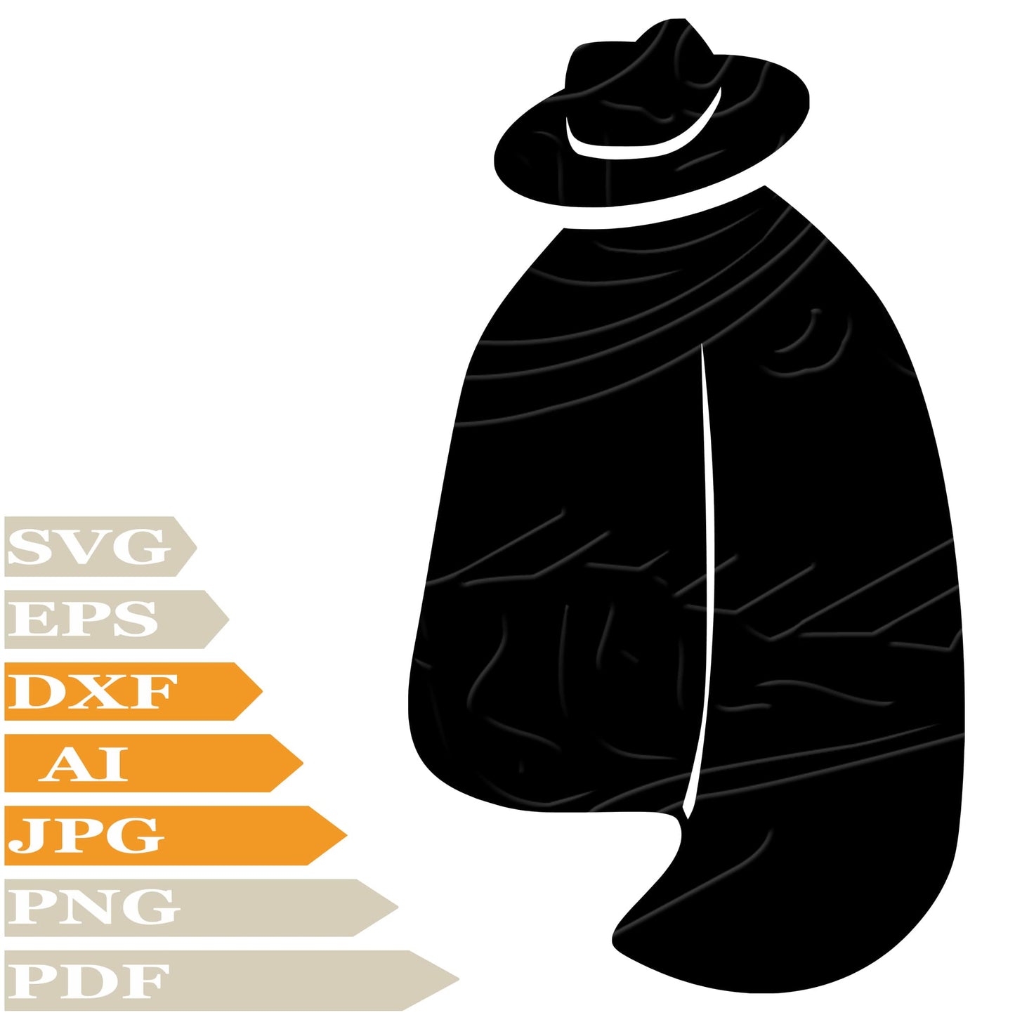 Cloak With Hat SVG, Hat SVG Design, Men's Raincoat with Hat PNG, Hat Vector Graphics, Raincoat Digital Instant Download, Cloak With Hat For Cricut, Clip Art, Cut File, T-Shirts, Silhouette