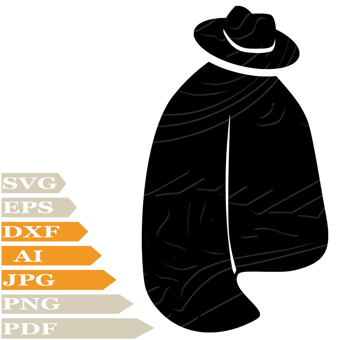 Cloak With Hat SVG, Hat SVG Design, Men's Raincoat with Hat PNG, Hat Vector Graphics, Raincoat Digital Instant Download, Cloak With Hat For Cricut, Clip Art, Cut File, T-Shirts, Silhouette