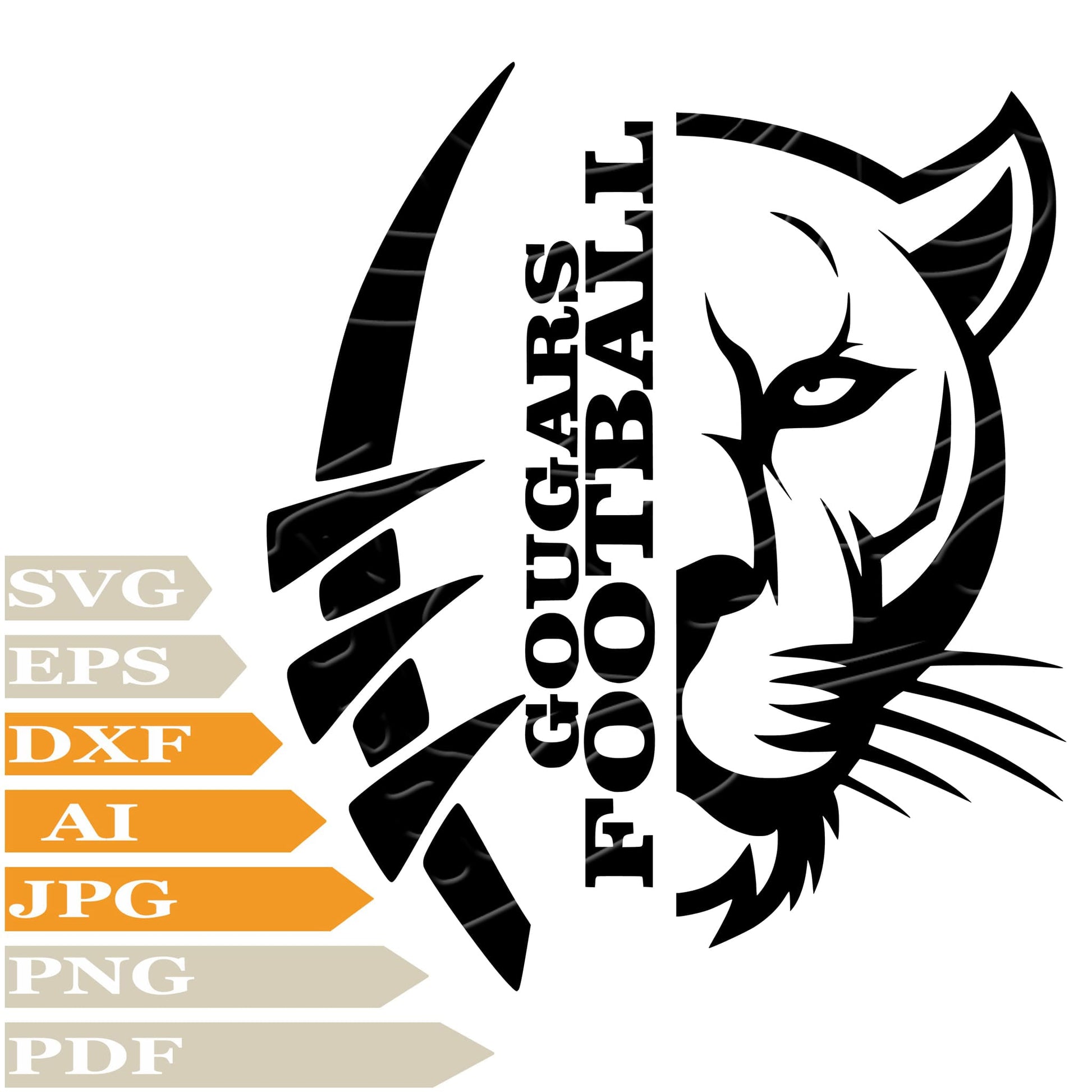 Cougars Football Logo SVG File, Cougars SVG Design, Cougars Football Team Masciot Vector Graphics, Cougars Football PNG, Image Cut, Cricut, Clipart, Instant Download, Clip Art, Silhouette