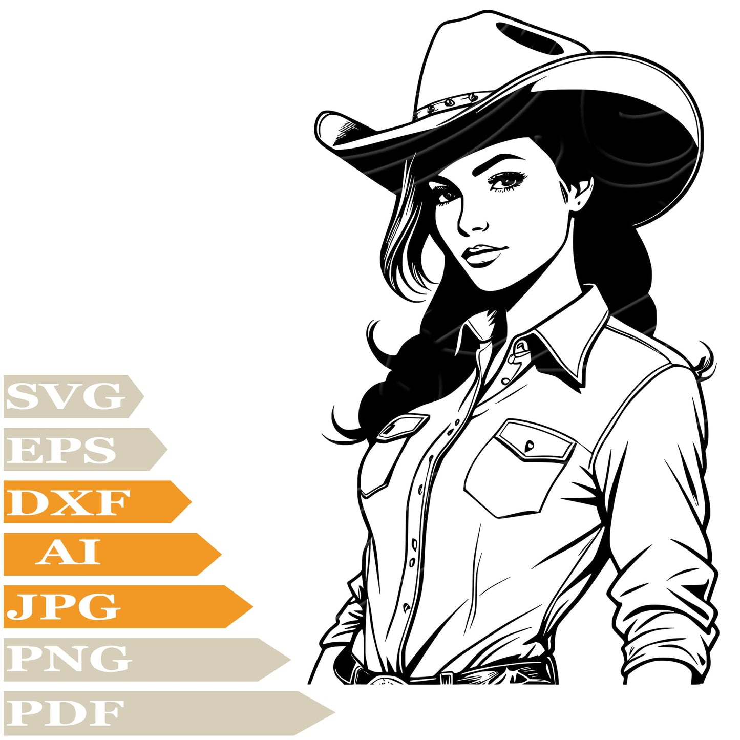 Cowgirl SVG File - Country Cowgirl Vector Graphics - Cowgirl With Hat SVG Design - Cowgirl PNG-Cricut-Cut File-Clipart-For Tattoo-Print-Decal-Shirt-Silhouette