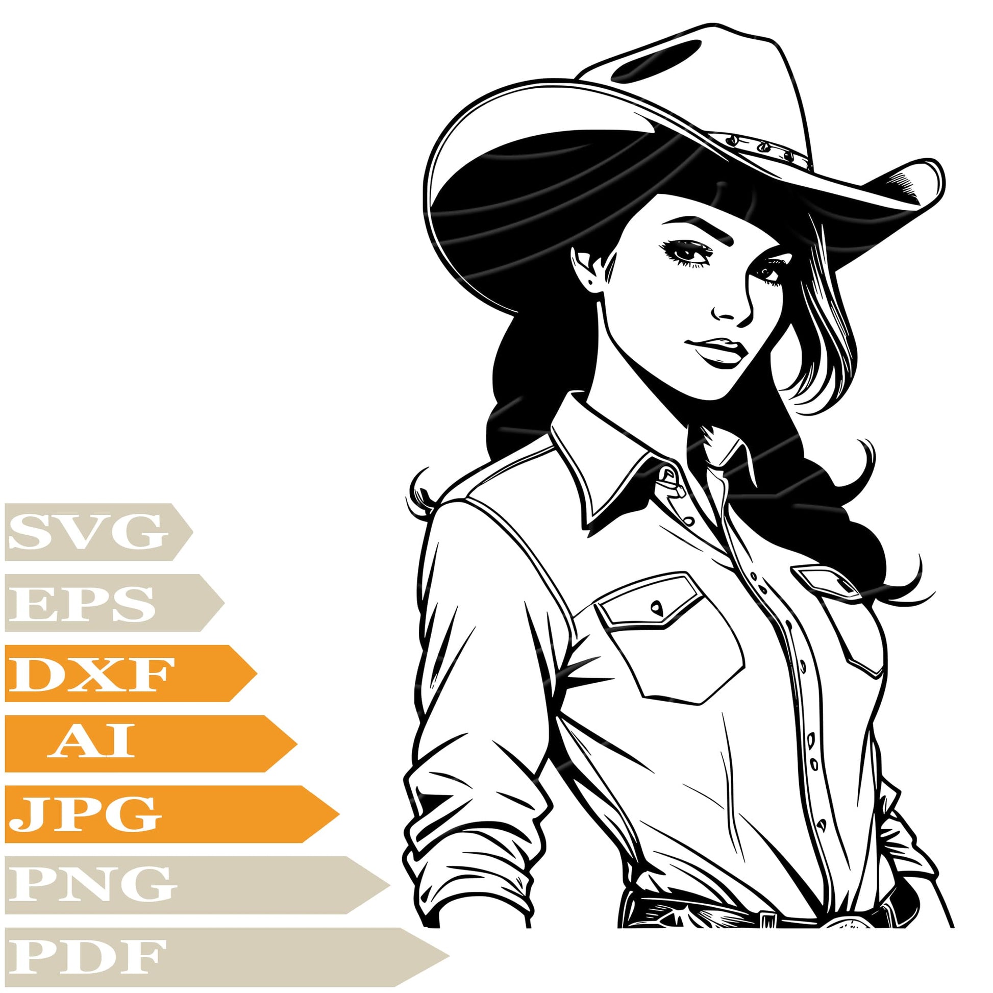 Cowgirl SVG File - Country Cowgirl Vector Graphics - Cowgirl With Hat SVG Design - Cowgirl PNG-Cricut-Cut File-Clipart-For Tattoo-Print-Decal-Shirt-Silhouette