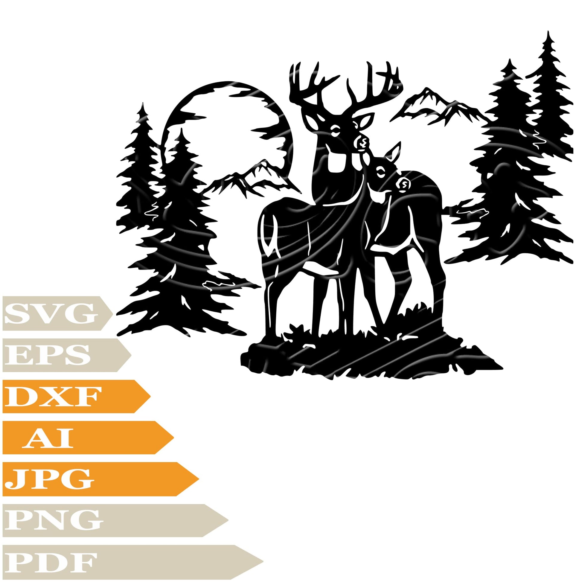 Deer, Deers In Forest Svg File, Image Cut, Png, For Tattoo, Silhouette, Digital Vector Download, Cut File, Clipart, For Cricut