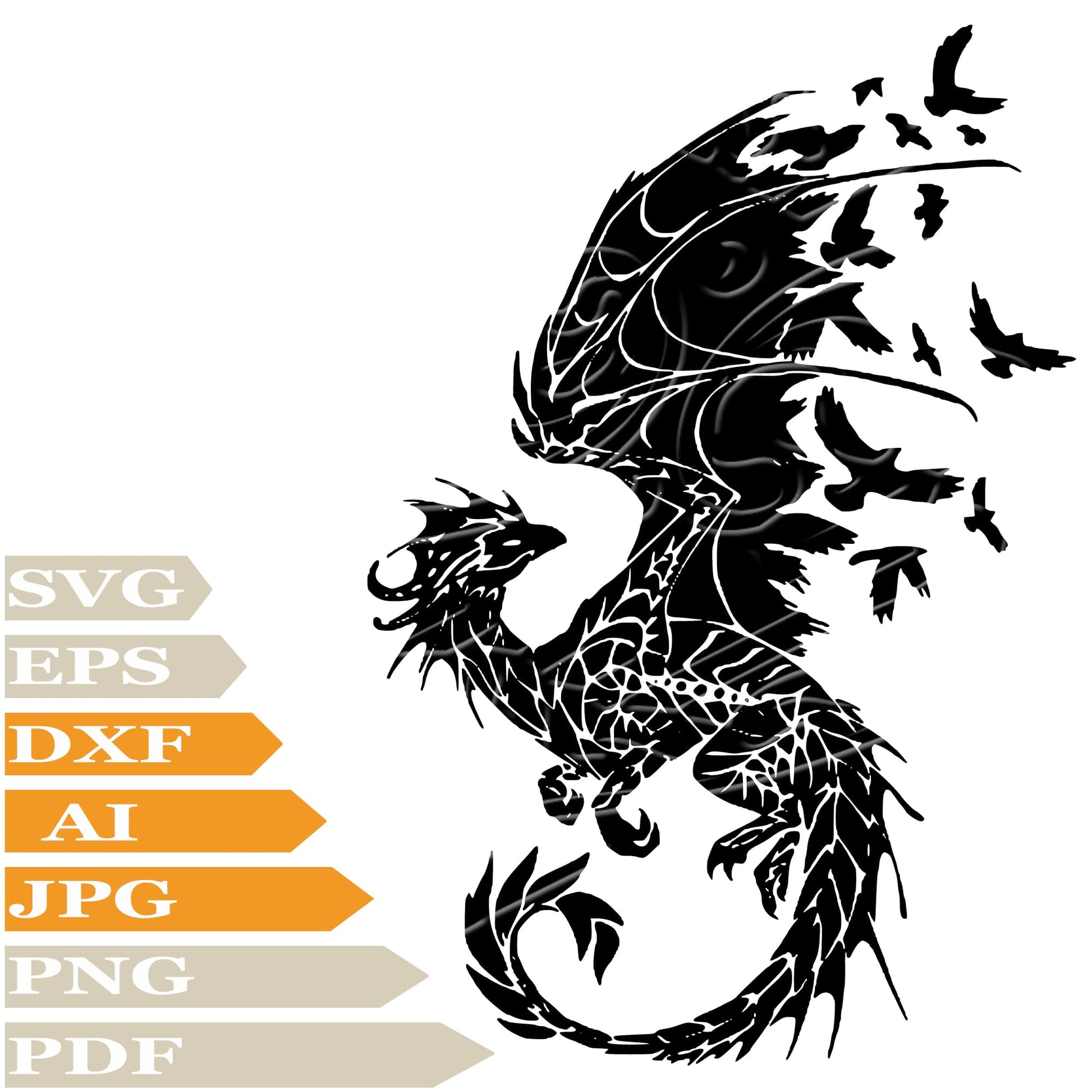 Dragon Svg File, Image Cut, Png, For Tattoo, Silhouette, Digital Vector Download, Cut File, Clipart, For Cricut