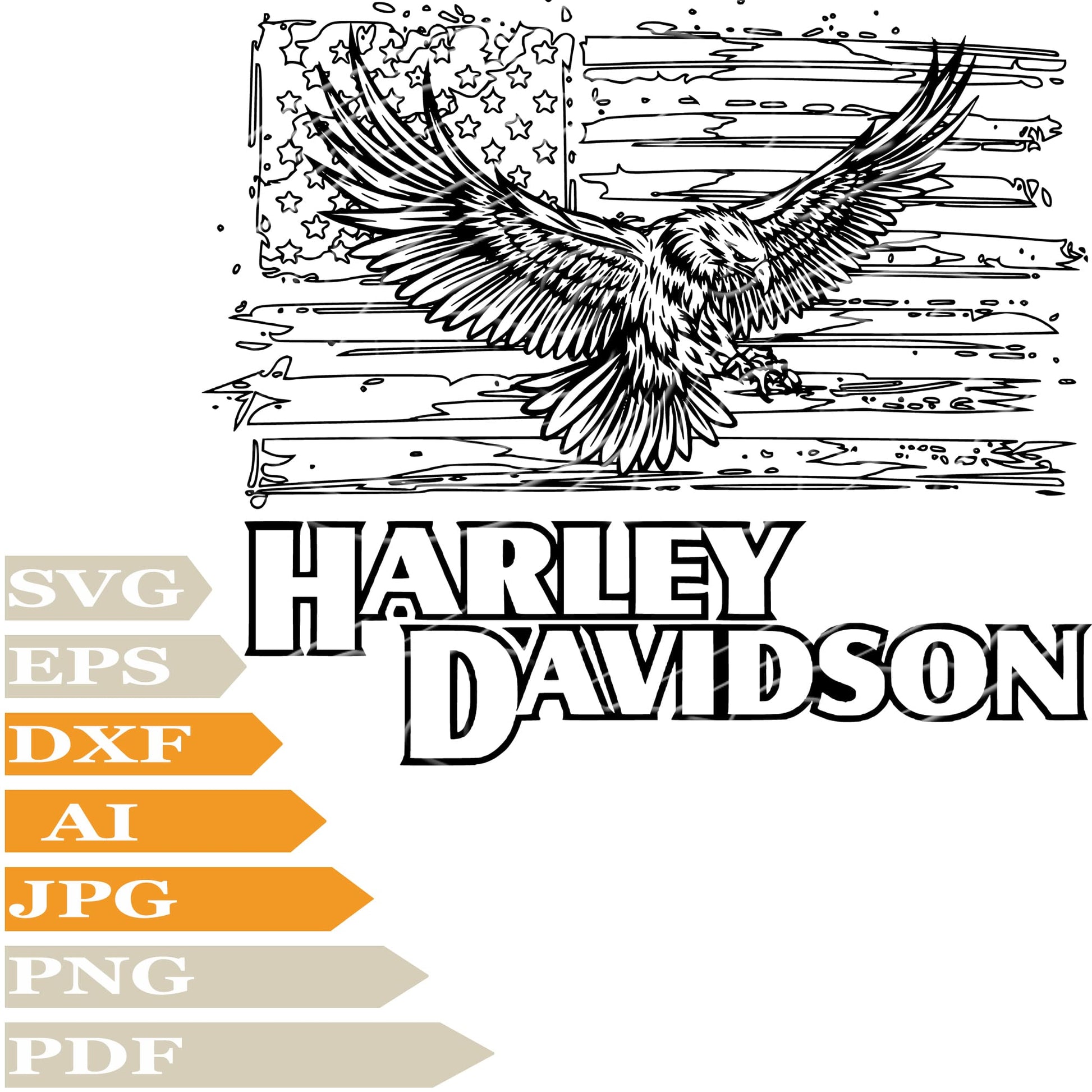 Eagle Usa Flag, Harley Davidson Svg File, Image Cut, Png, For Tattoo, Silhouette, Digital Vector Download, Cut File, Clipart, For Cricut