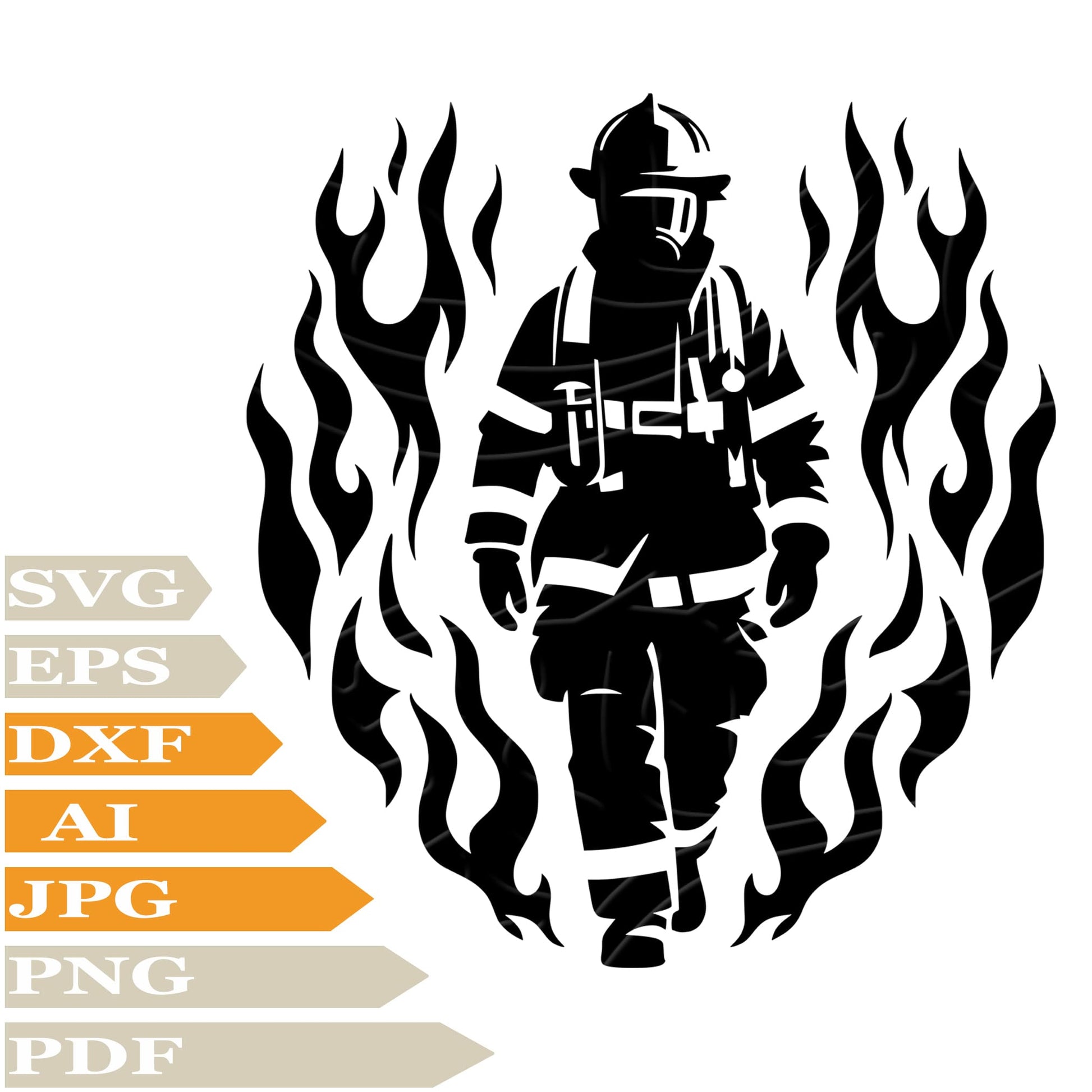 Firefighter ﻿SVG, Fireman On Fire SVG Design, Brave Fireman PNG, Firefighter Vector Graphics, Fireman On Fire For Cricut, Digital Instant Download, Clip Art, Cut File, T-Shirts, Silhouette