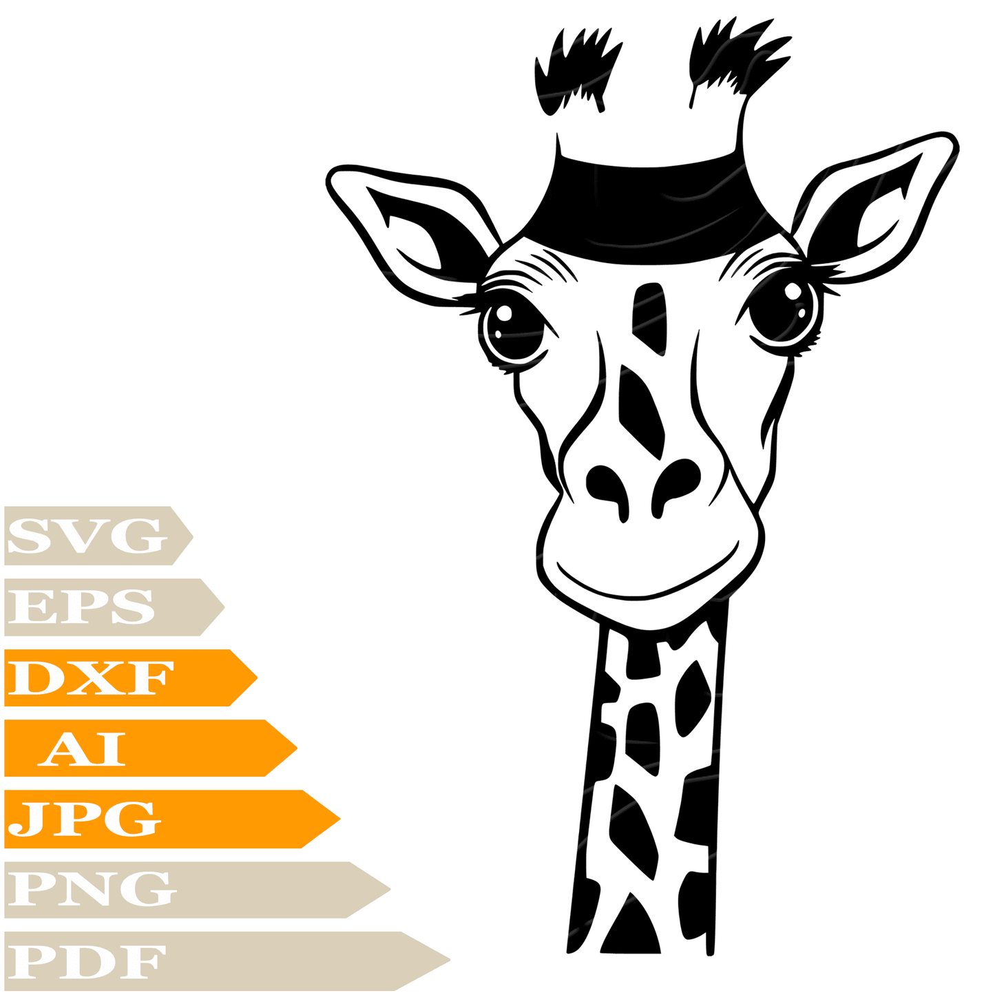 Giraffe ﻿SVG-Giraffe Face Personalized SVG-Giraffe Head Drawing SVG-Giraffe Animals Vector Illustration-PNG-Decal-Cricut-Digital Files-Clip Art-Cut File-For Shirts-Silhouette