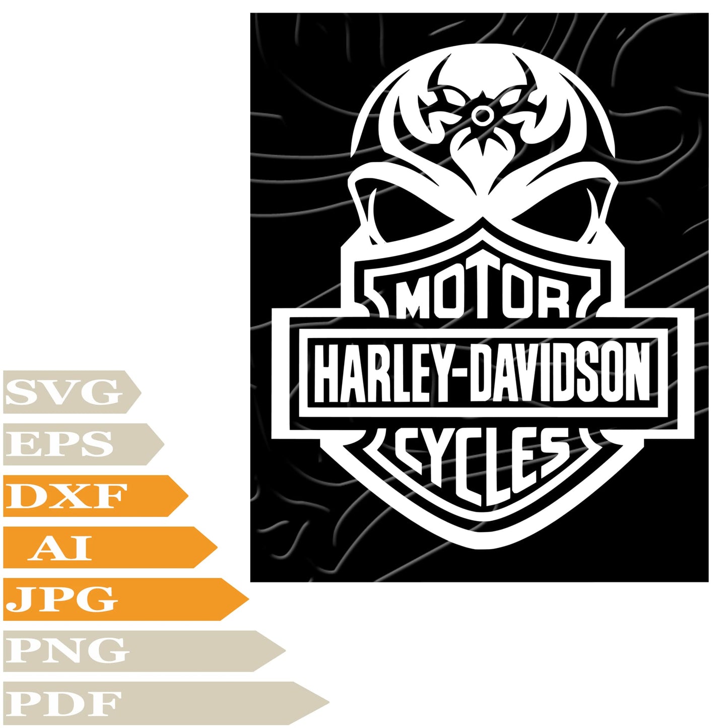 Harley-Davidson SVG File - Skull Harley Davidson Logo Vector Graphics - Harley Davidson Logo SVG Design - Skull Harley PNG-Cricut-Cut File-Clipart-For Tattoo-Print-Decal-Shirt-Silhouette