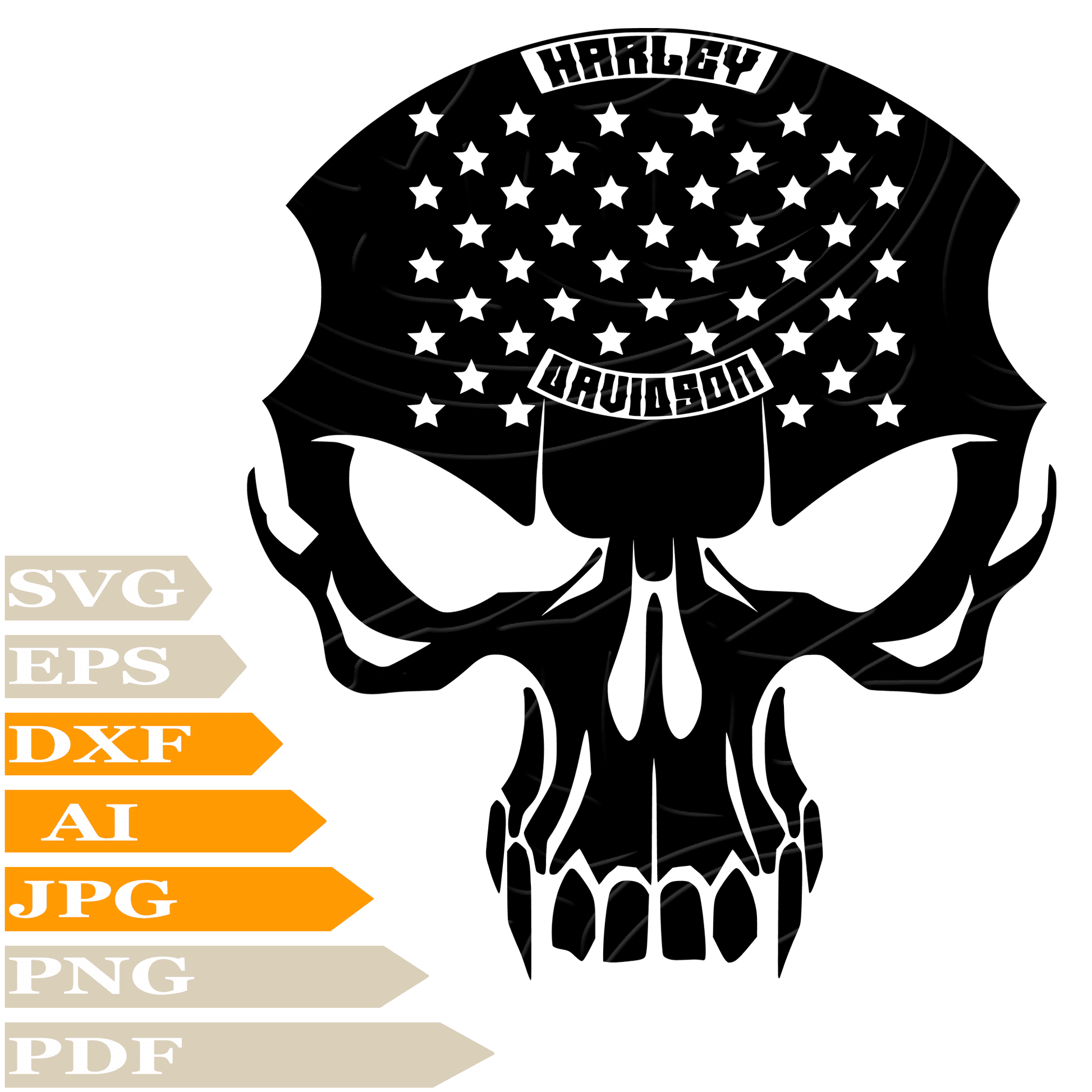 Harley Davidson ﻿SVG-Skull Harley Davidson Personalized SVG-Skull Harley Davidson Logo Drawing SVG-Harley Davidsoln Vector Graphics-Black Skull PNG-Decal- Cricut-Digital Files-Clip Art-Cut File-For Shirts-Silhouette-Illustration