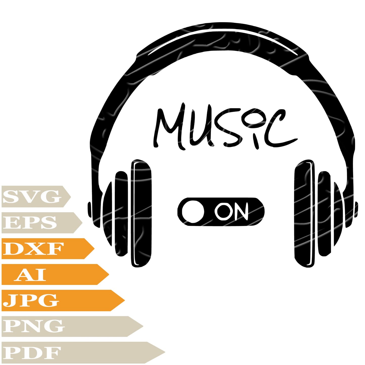 Headphones, Headphones Music ON Svg File, Image Cut, Png, For Tattoo, Silhouette, Digital Vector Download, Cut File, Clipart, For Cricut