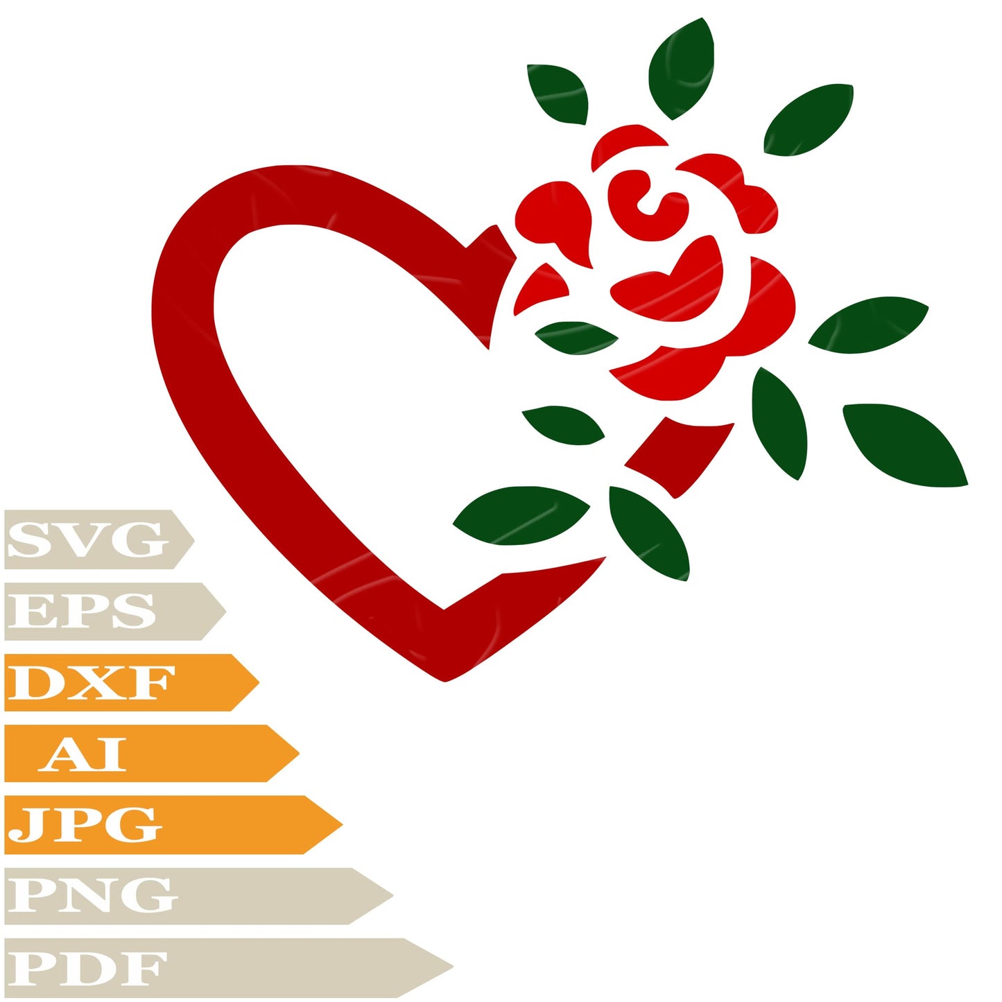 Heart ﻿SVG, Love Heart SVG Design, Red Rose PNG, Valentine's Day Vector Graphics, Love Heart For Cricut, Digital Instant Download, Clip Art, Cut File, For Shirts, Silhouette
