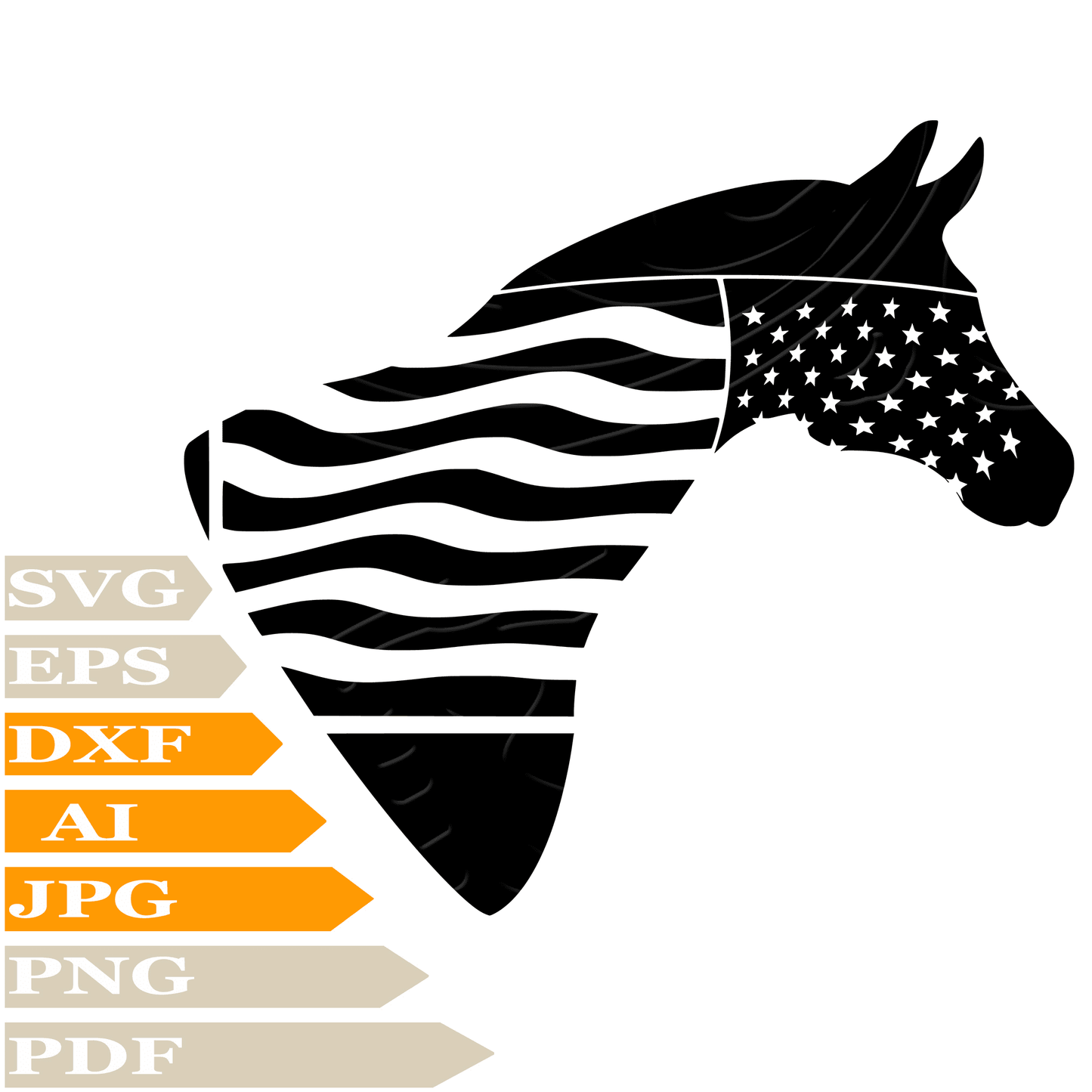 Horse ﻿SVG-American Racehorse Personalized SVG-Usa Flag Horse Drawing SVG-Horse Vector Illustration-PNG-Decal-Cricut-Digital Files-Clip Art-Cut File-For Shirts-Silhouette