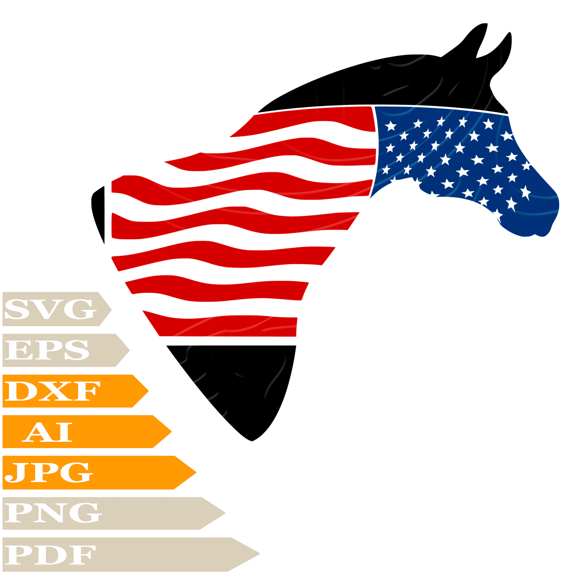 Horse ﻿SVG-American Racehorse Personalized SVG-Usa Flag Horse Drawing SVG-Horse Vector Illustration-PNG-Decal-Cricut-Digital Files-Clip Art-Cut File-For Shirts-Silhouette