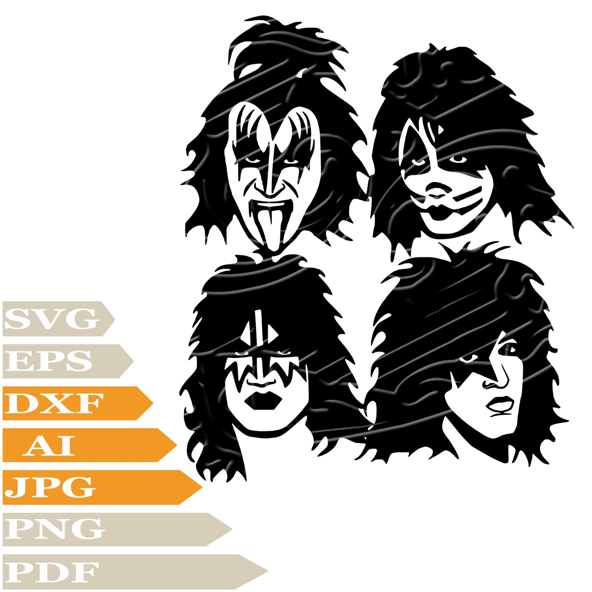 Kiss, Kiss Music Band Svg File, Image Cut, Png, For Tattoo, Silhouette, Digital Vector Download, Cut File, Clipart, For Cricut