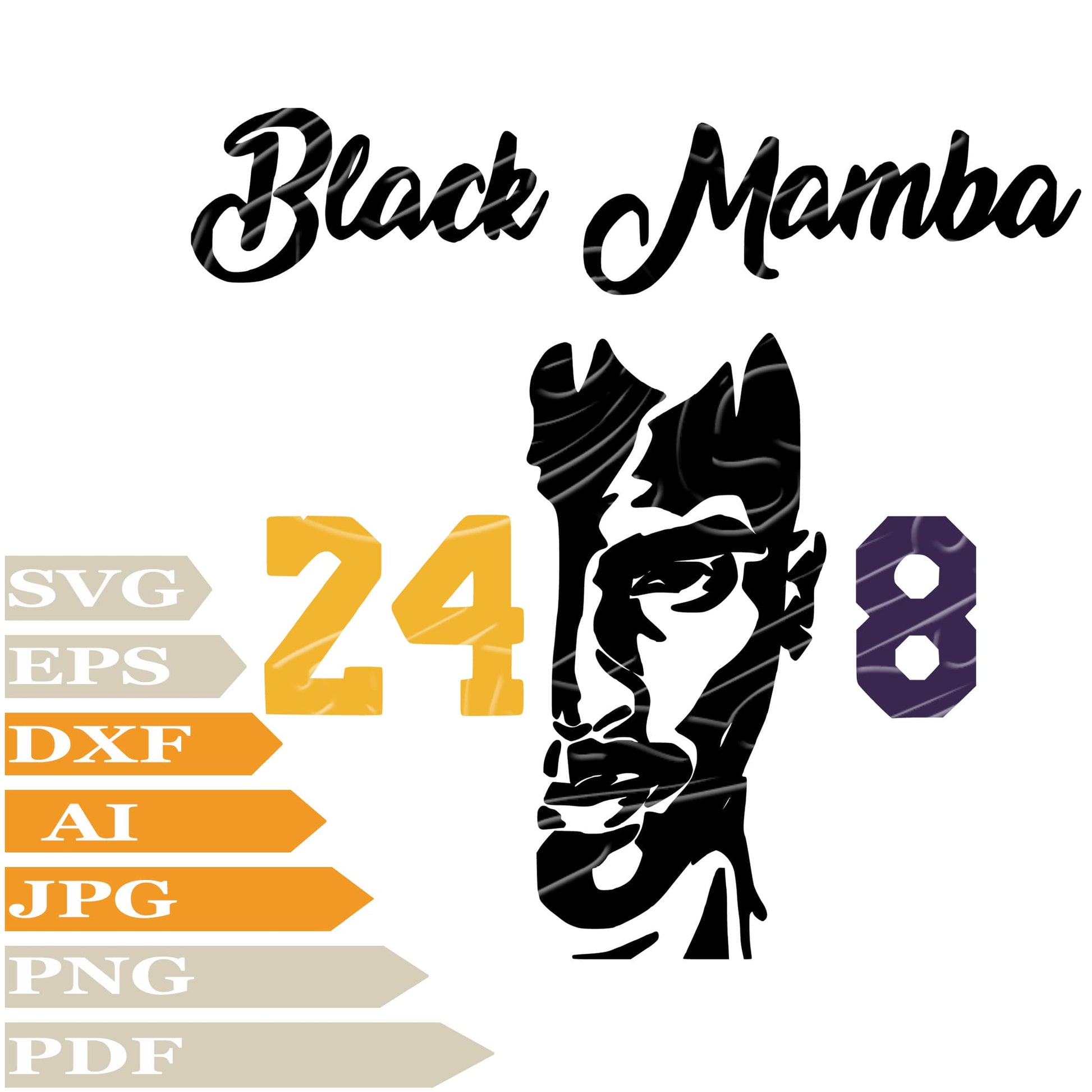 Kobe Bryant, Black Mamba Svg File, Image Cut, Png, For Tattoo, Silhouette, Digital Vector Download, Cut File, Clipart, For Cricut