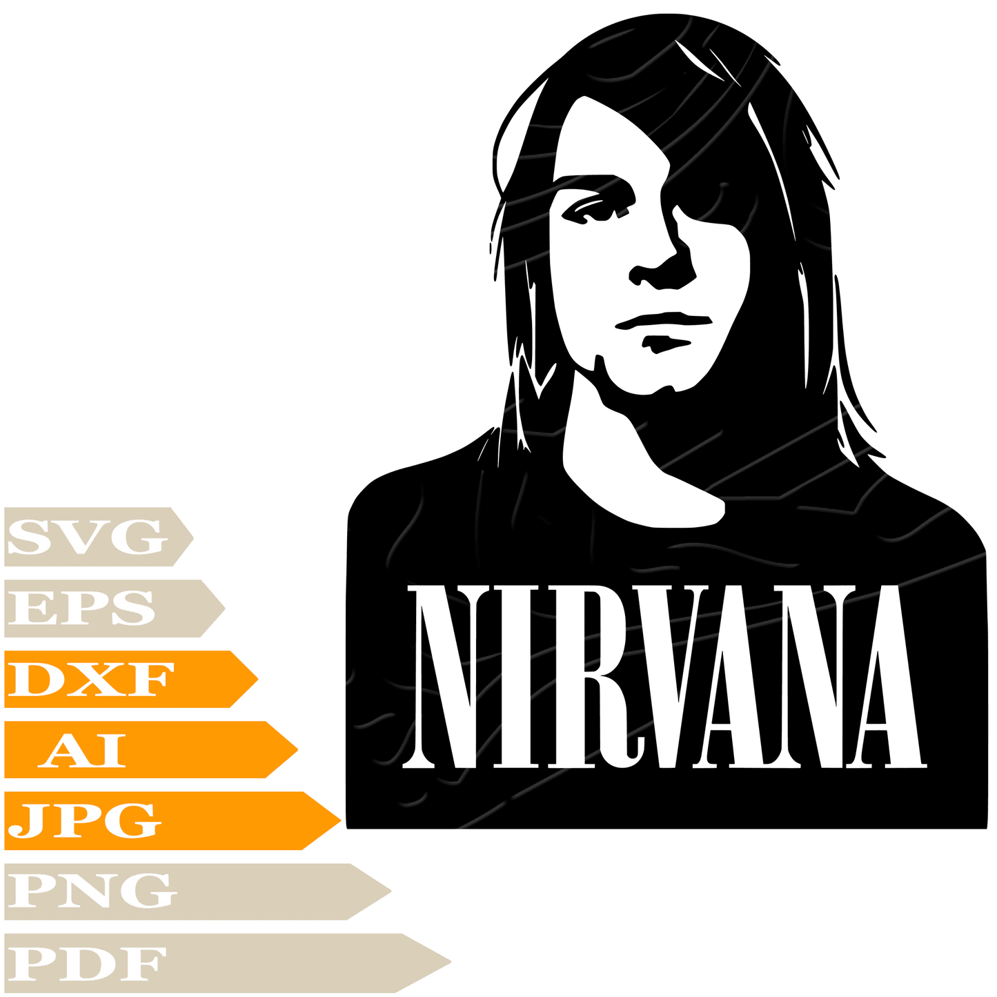 Kurt Cobain SVG File, Kurt Cobain Face SVG Design, Kurt Cobain Nirvana SVG Cricut, Kurt Cobain Digital Vector, PNG, Image Cut, Clipart, Cut File, Print, Decal, Shirt, Silhouette