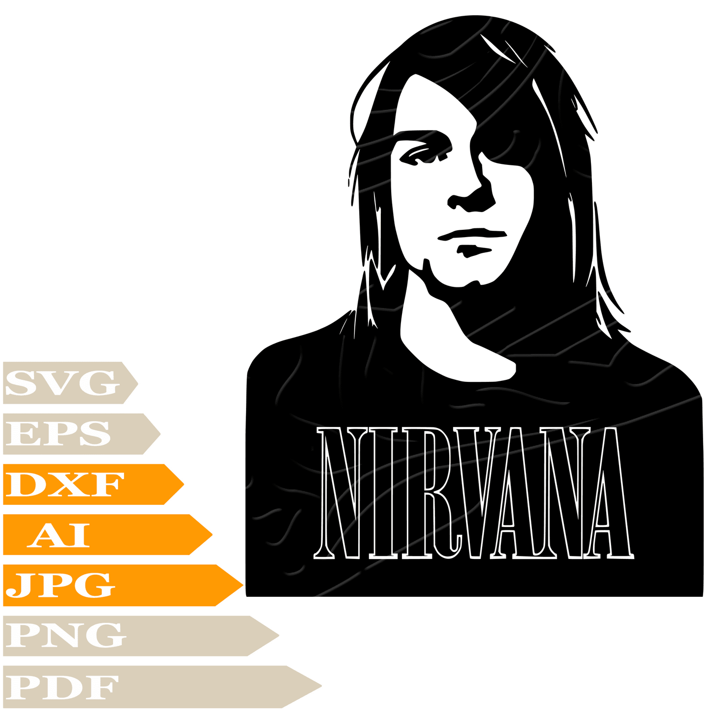 Kurt Cobain SVG File, Kurt Cobain Face SVG Design, Kurt Cobain Nirvana SVG Cricut, Kurt Cobain Digital Vector, PNG, Image Cut, Clipart, Cut File, Print, Decal, Shirt, Silhouette