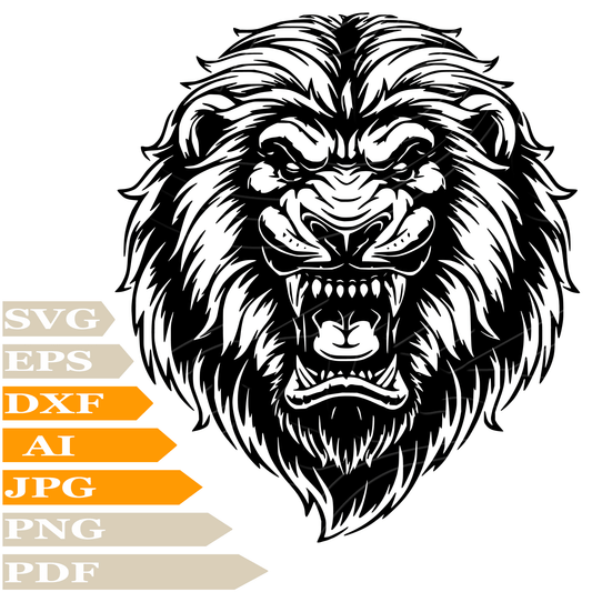 Lion SVG-Angry Lion Personalized SVG-Wild Lion Head Drawing SVG-Angry Lion Face Vector Illustration-PNG-Decal-Cricut-Digital Files-Clip Art-Cut File-For Shirts-Silhouette