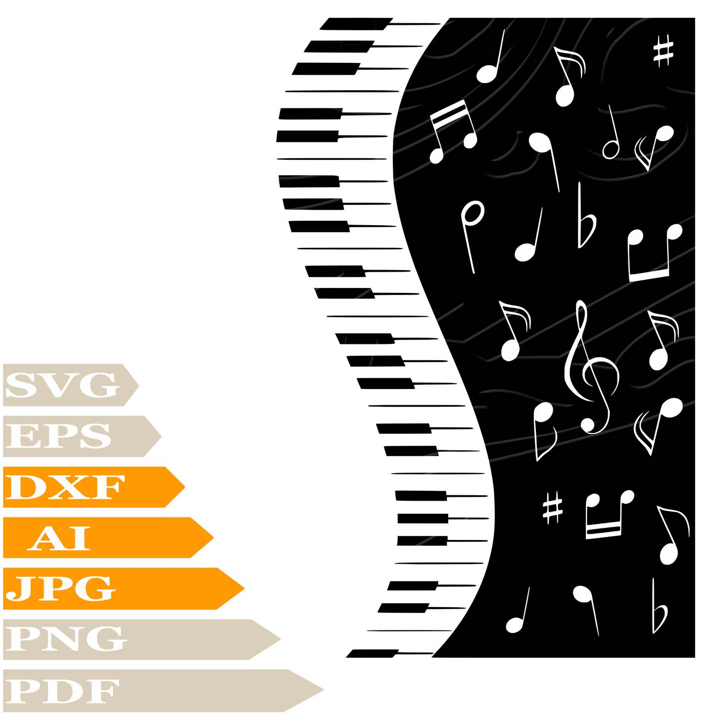 Melody SVG File, Кeyboard With Notes SVG Design, Music Notes Vector Graphics, PNG, Image Cut, Cricut, Clipart, Instant Download, Clip Art, Silhouette