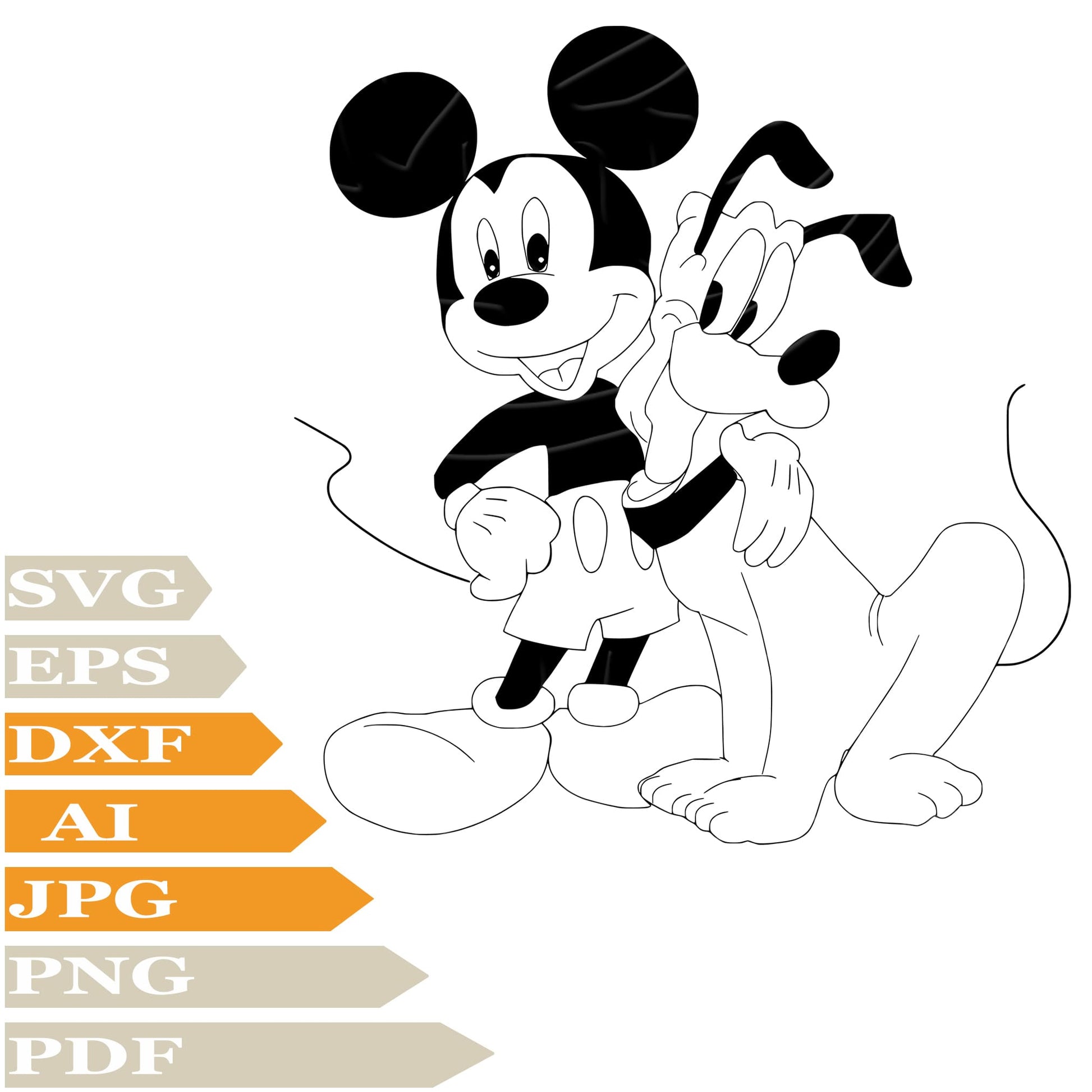 Mickey Mause ﻿SVG, Pluton SVG Design, Mickey Pluto PNG, Mickey Pluto Vector Graphics, Dog Pluto Mickey Mause For Cricut, Digital Instant Download, Clip Art, Cut File, For Shirts, Silhouette