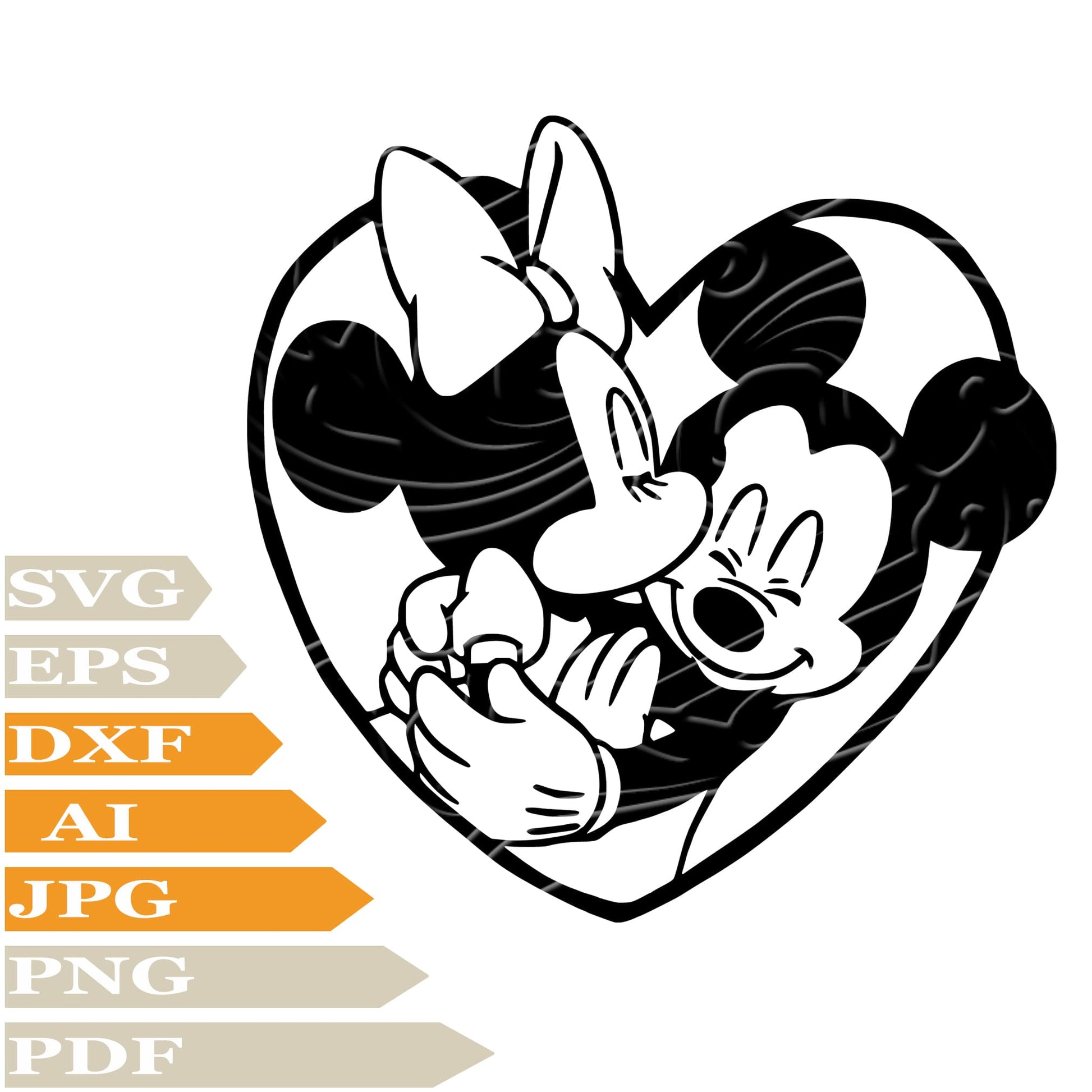 Mickey Minnie Mause, Miinnie Mickey Mause  In Heart Svg File, Image Cut, Png, For Tattoo, Silhouette, Digital Vector Download, Cut File, Clipart, For Cricut