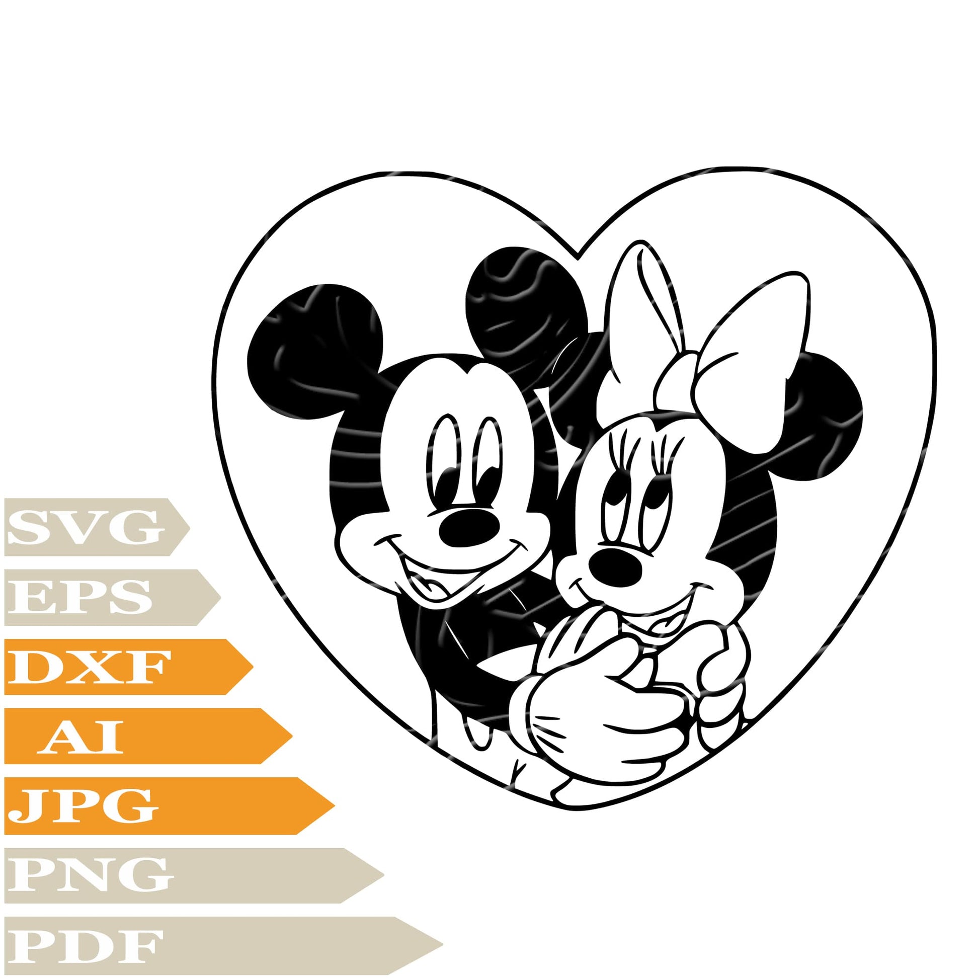 Mickey Minnie Mause, Miinnie Mickey Mause  In Heart Svg File, Image Cut, Png, For Tattoo, Silhouette, Digital Vector Download, Cut File, Clipart, For Cricut