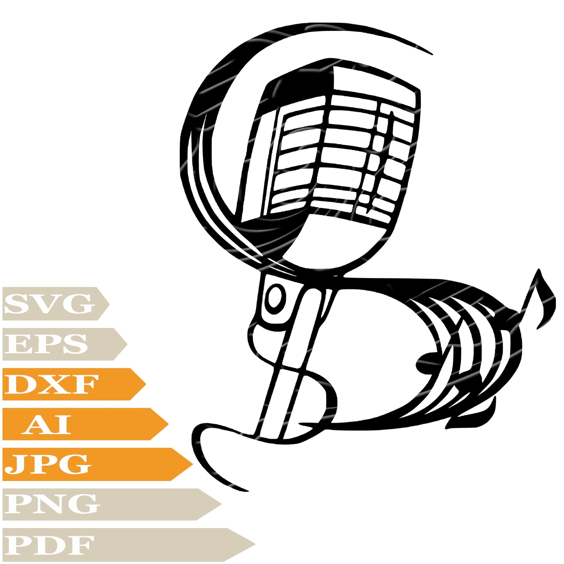 Microphone, Retro Microphone With Music Notes Svg File, Image Cut, Png, For Tattoo, Silhouette, Digital Vector Download, Cut File, Clipart, For Cricut
