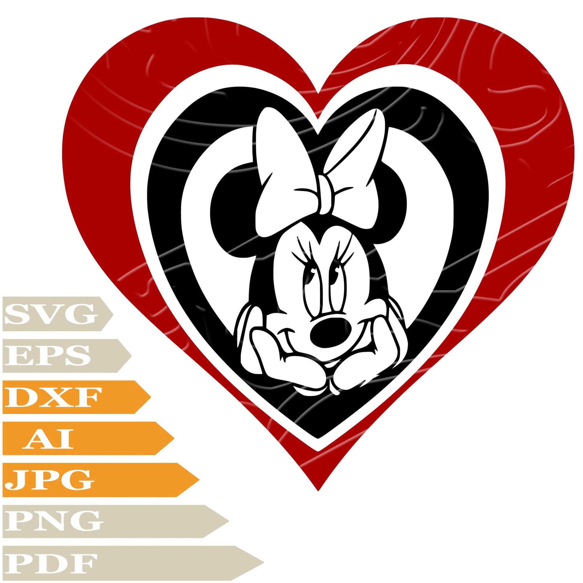 Minnie Mause SVG File, Minnie Mause In Heart Vector Graphics, Minnie Mause In Heart SVG Design, For Cricut, Cut File, Clipart, For Tattoo, Silhouette