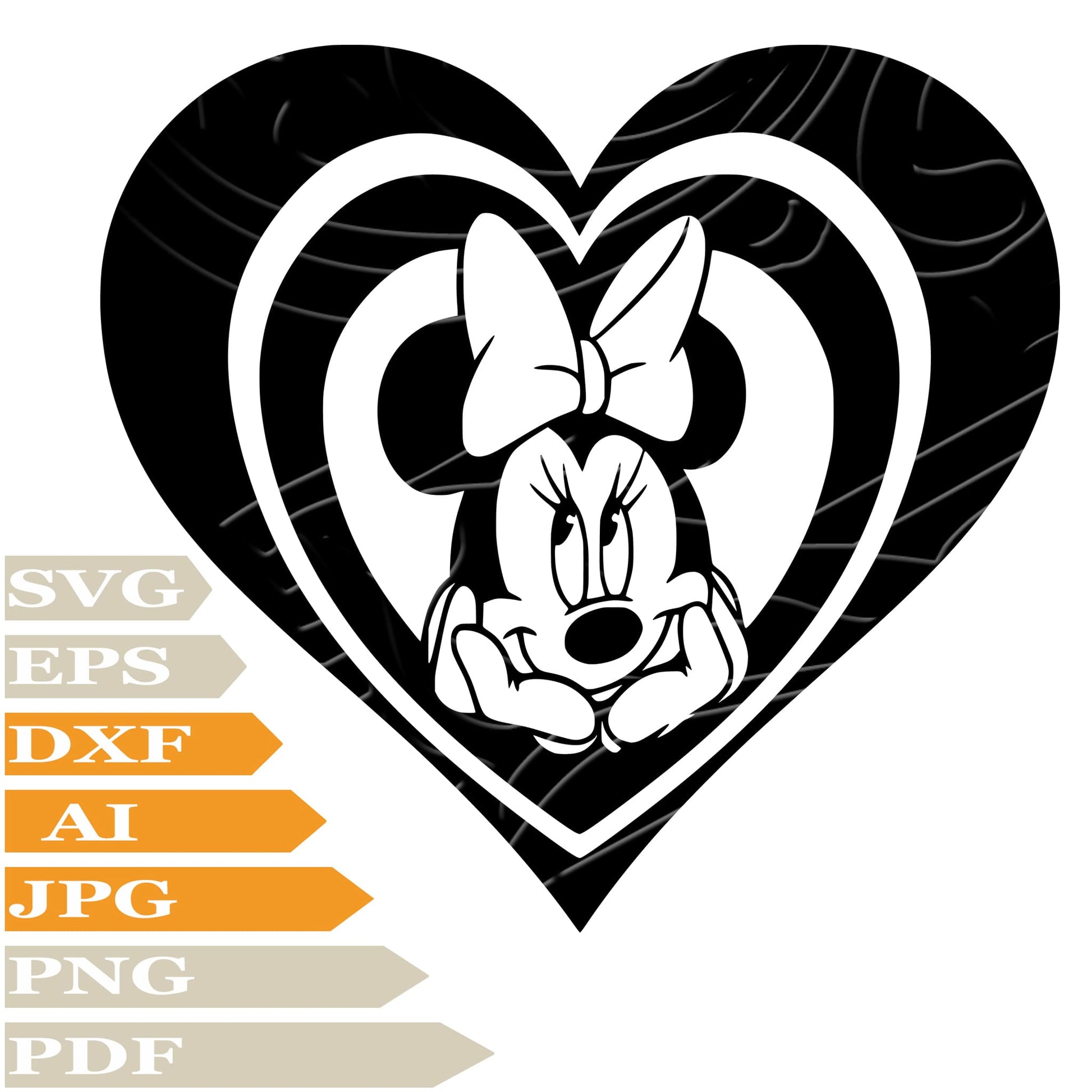 Minnie Mause SVG File, Minnie Mause In Heart Vector Graphics, Minnie Mause In Heart SVG Design, For Cricut, Cut File, Clipart, For Tattoo, Silhouette