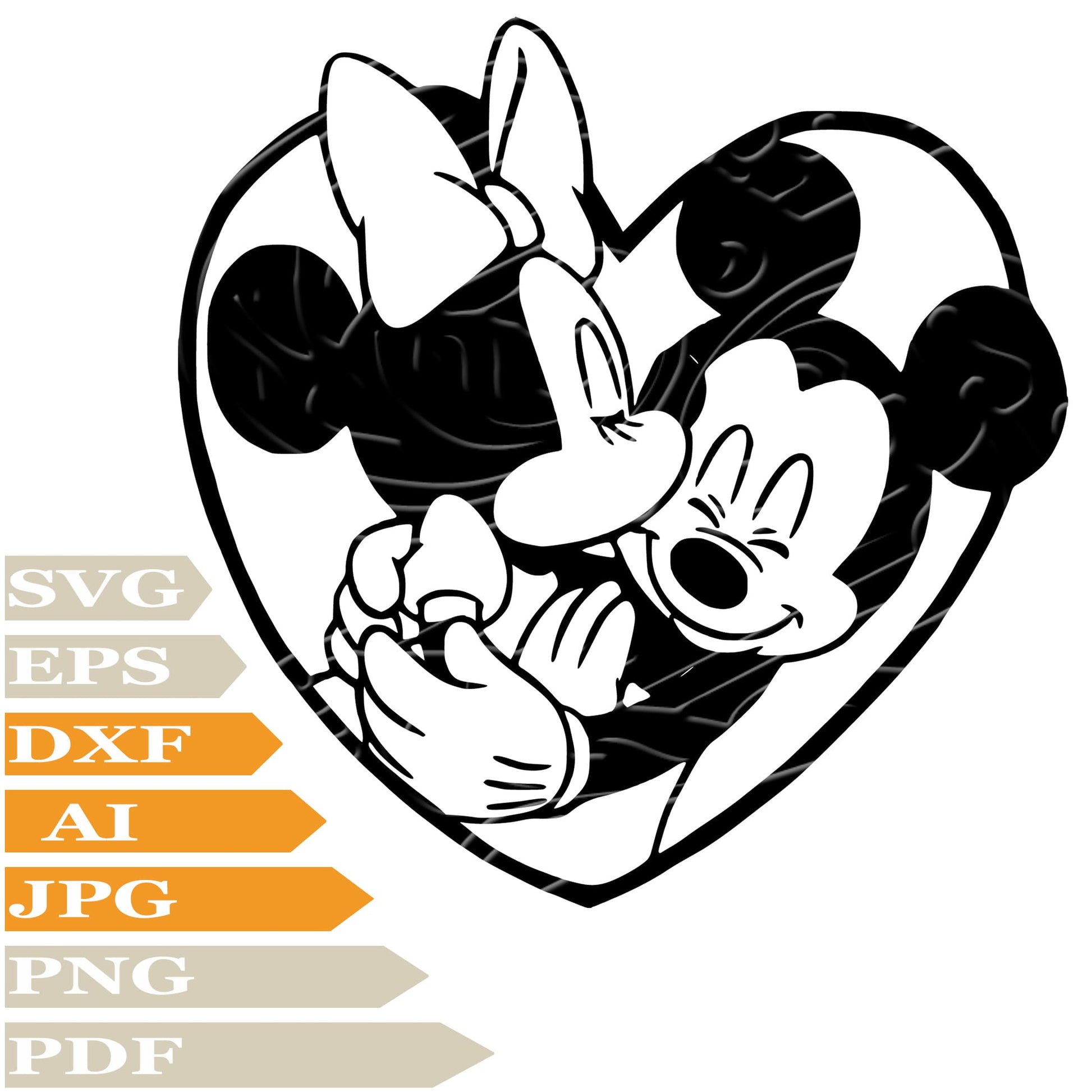 Minnie Mickey Mause, Minnie Mickey in Heart Svg File, Image Cut, Png, For Tattoo, Silhouette, Digital Vector Download, Cut File, Clipart, For Cricut