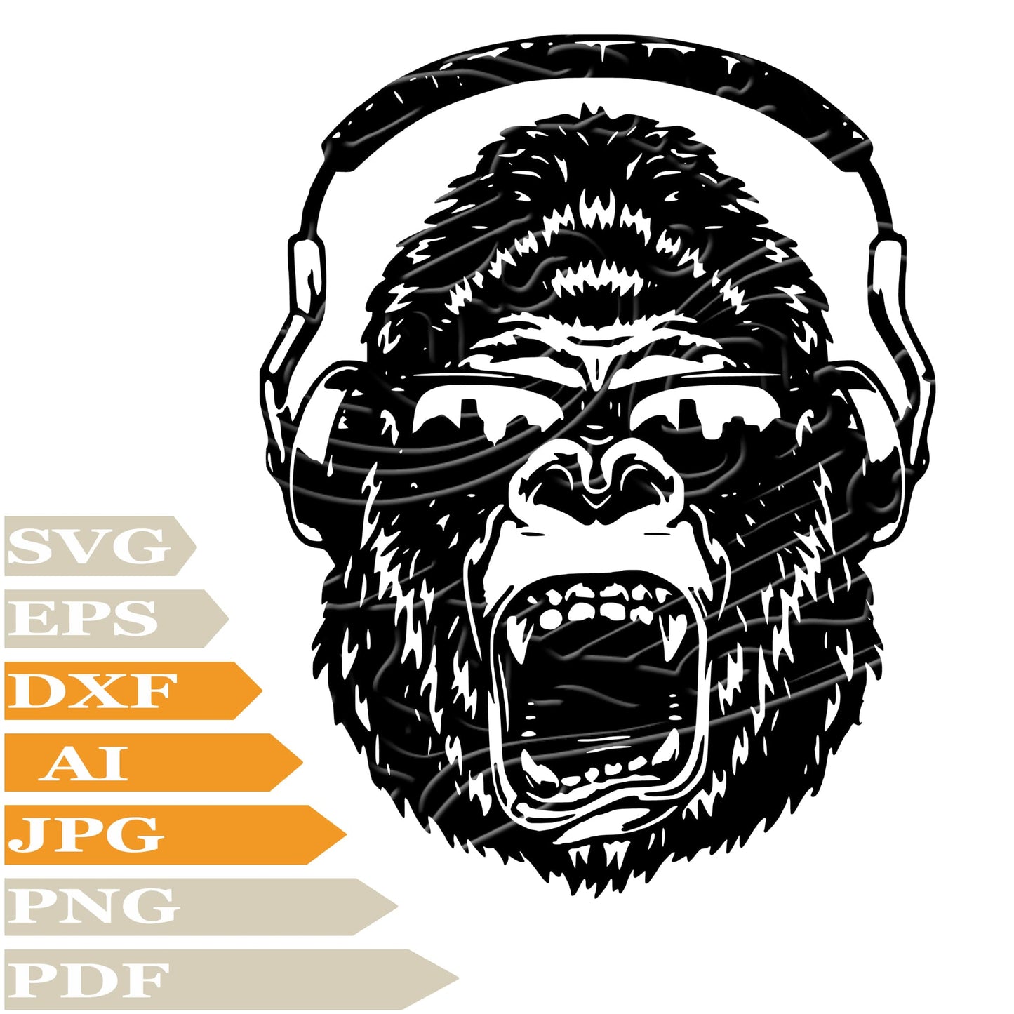 Monkey, Monkey with Headphones Svg File, Image Cut, Png, For Tattoo, Silhouette, Digital Vector Download, Cut File, Clipart, For Cricut