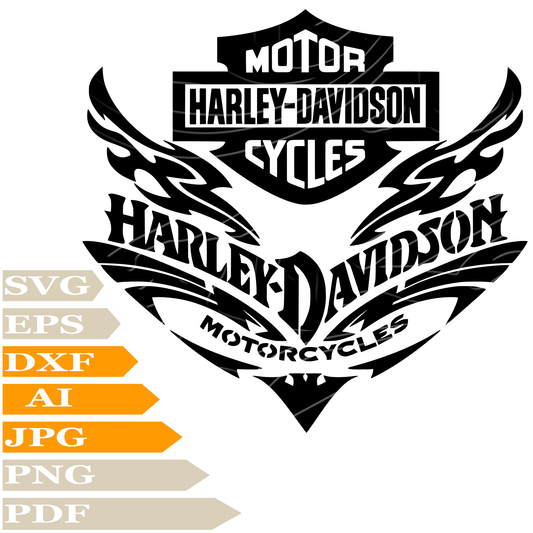 Motorcycles Harley Davidson Logo SVG, Vector graphics, Digital painting, PNG, Cricut, Cut file, Clip art, Tattoo, Print, T-shirt, Silhouette
