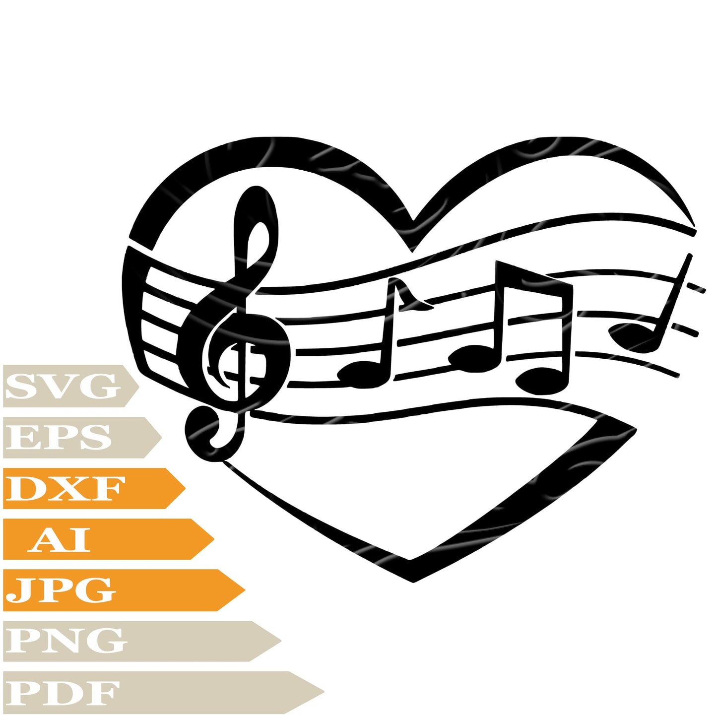 Heart SVG-Music Heart Personalized SVG-Heart Music Notes Drawing SVG-Music Heart Vector Illustration-PNG-Decal-Cricut-Digital Files-Clip Art-Cut File-For Shirts-Silhouette