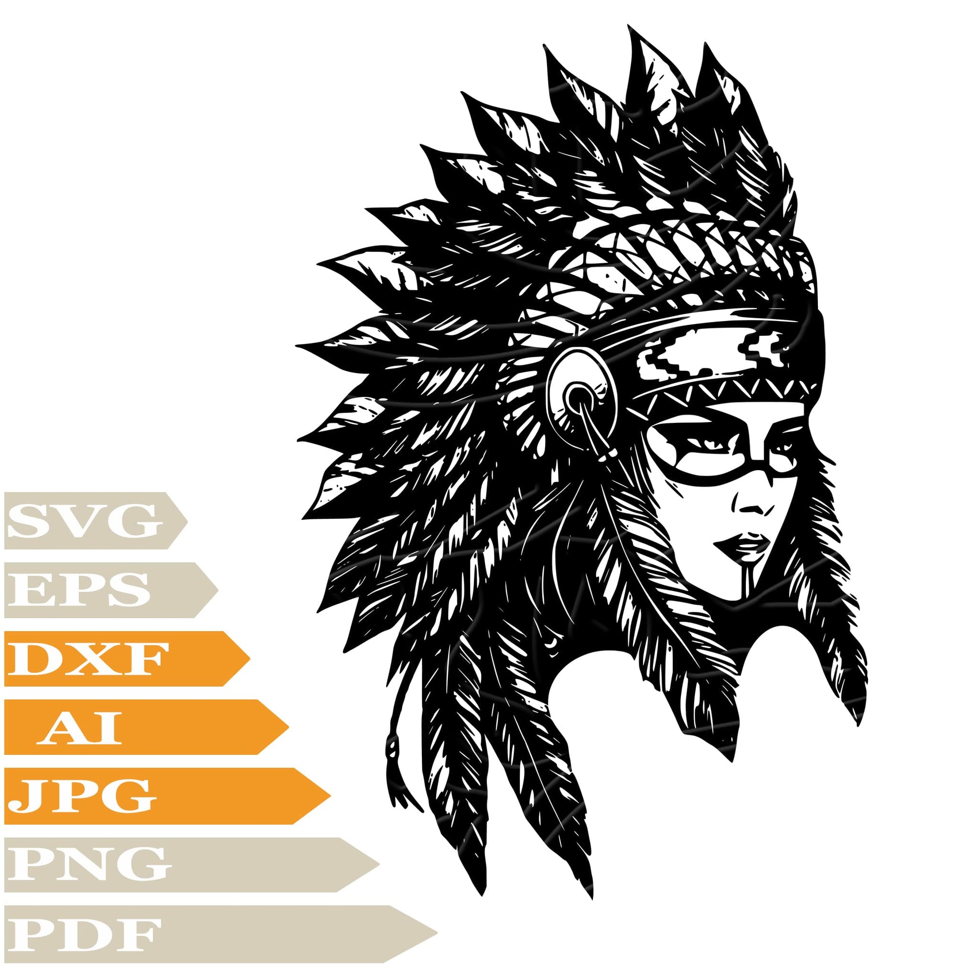 Native American ﻿SVG, Native American Girl SVG Design, Girl PNG, Native American Girl Vector Graphics, Native American Girl For Cricut, Digital Instant Download, Clip Art, Cut File, For Shirts, Silhouette