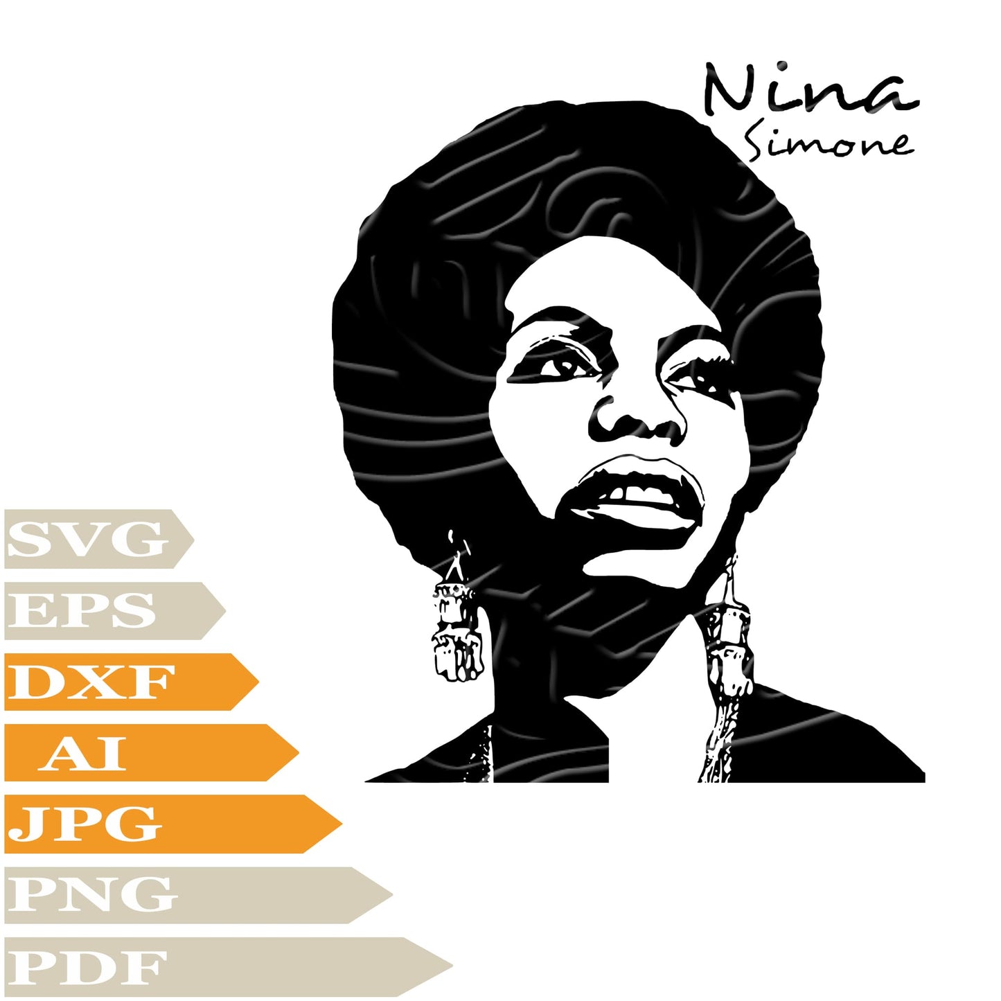 Nina Simone SVG-Nina Simone Personalized SVG-Nina Simone Drawing SVG-Nina Simone Vector Illustration-PNG-Decal-Cricut-Digital Files-Clip Art-Cut File-For Shirts-Silhouette