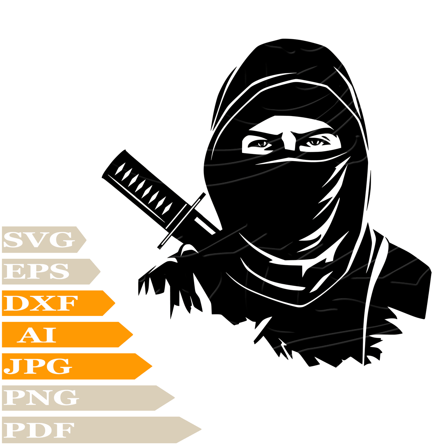 Ninja ﻿SVG, Japanese Ninja Personalized SVG, Ninja Drawing SVG, Ninja Vector Graphics, Japanese Ninja For Cricut, Digital Instant Download, Clip Art, Cut File, For Shirts, Silhouette, Illustration