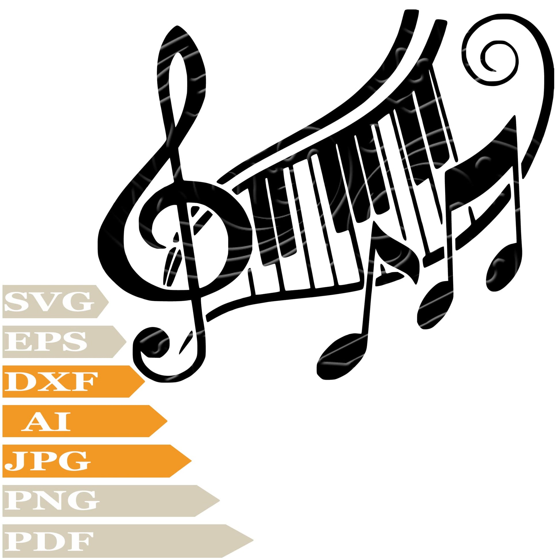 Piano Keyboard, Piano Keyboard With Music Notes Svg File, Image Cut, Png, For Tattoo, Silhouette, Digital Vector Download, Cut File, Clipart, For Cricut