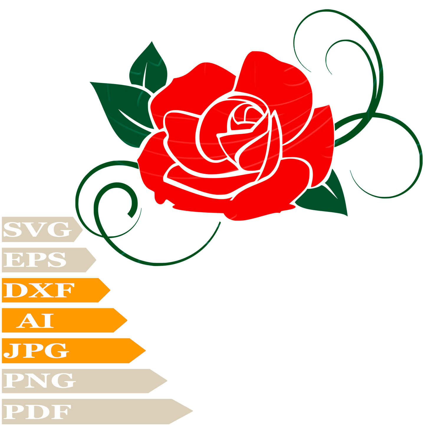 Rose SVG-Leaves With Roses Personalized SVG-Red Rose Drawing SVG-Flower Rose Vector Illustration-PNG-Decal-Cricut-Digital Files-Clip Art-Cut File-For Shirts-Silhouette