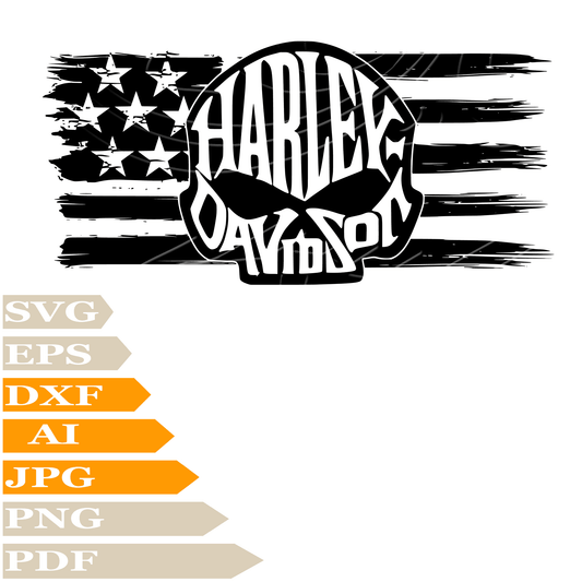 Skull Harley Davidson Logo SVG, Vector graphics, Digital painting, PNG, Cricut, Cut file, Clip art, Tattoo, Print, T-shirt, Silhouette