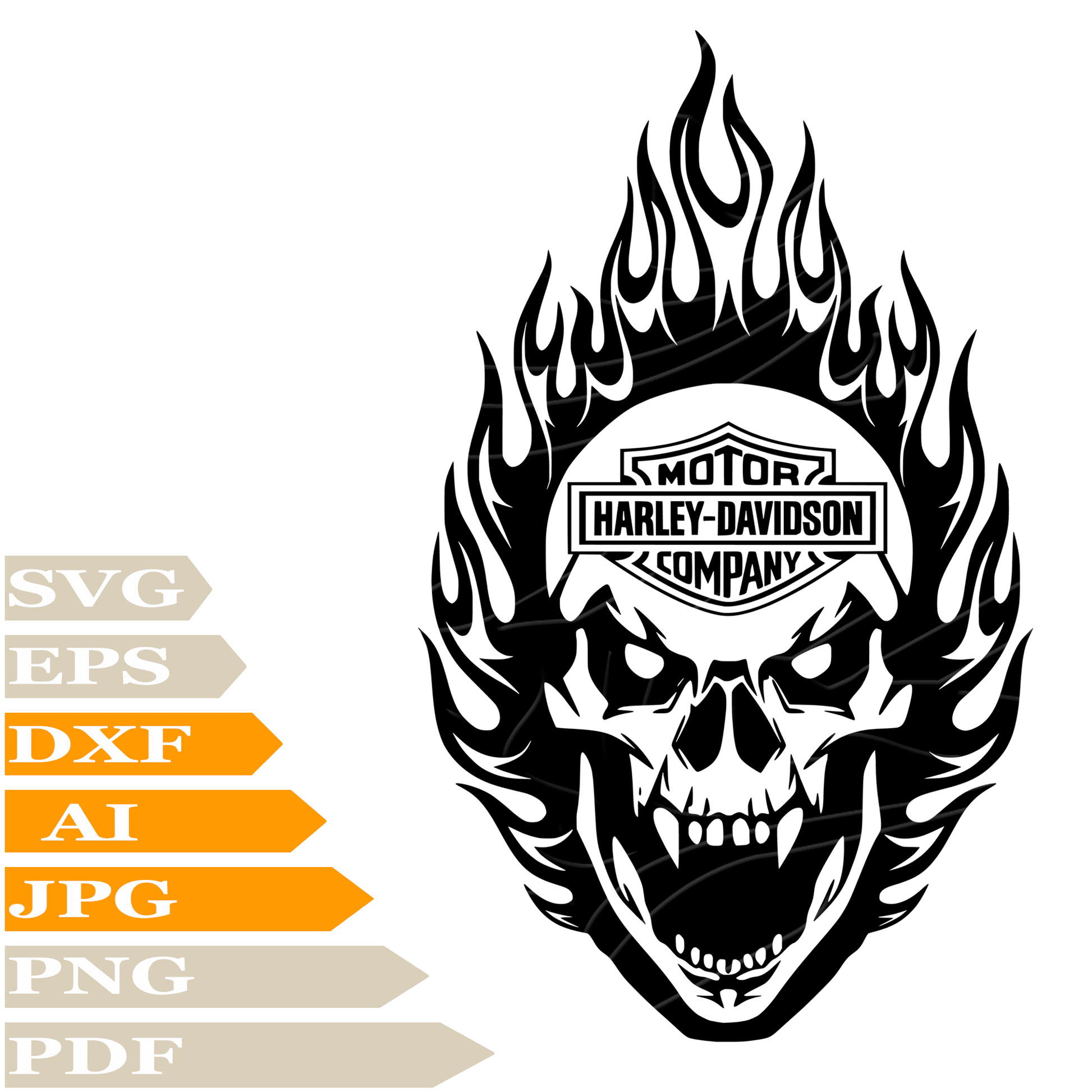 Skull Harley Davidson SVG File-Skull Fire Flame Drawing SVG-Skull Harley Davidson Logo Vector Clip Art-Image Cut Files-Illustration-PNG-Circuit-Digital Files-For Shirts-Silhouette