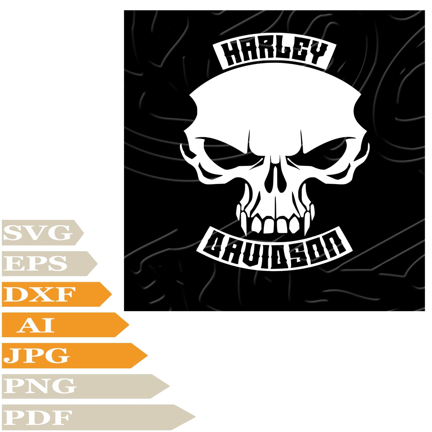 Skull Harley Davidson SVG, Harley Davidson Logo SVG Design, Skull Harley Davidson Logo Vector Graphics, Harley Davidson Logo For Cricut, For Tattoo, Clip Art, Cut File, T-Shirts, Silhouette, All Available