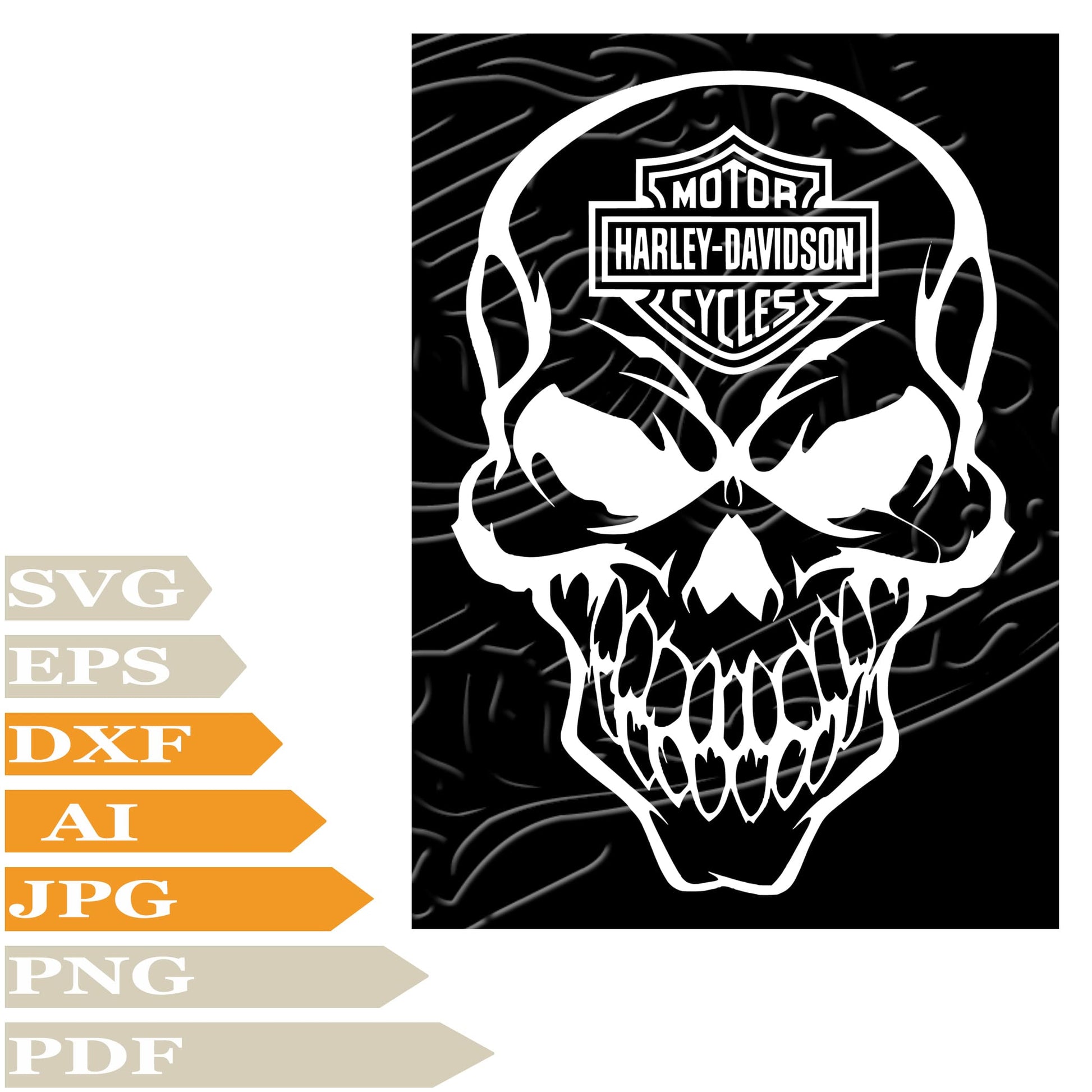 Skull Harley Davidson,Harley Davidson Logo Svg File, Image Cut, Png, For Tattoo, Silhouette, Digital Vector Download, Cut File, Clipart, For Cricut