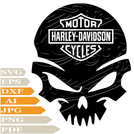 Skull Harley Davidson, Harley Davidson Logo Svg File, Image Cut, Png, For Tattoo, Silhouette, Digital Vector Download, Cut File, Clipart, For Cricut