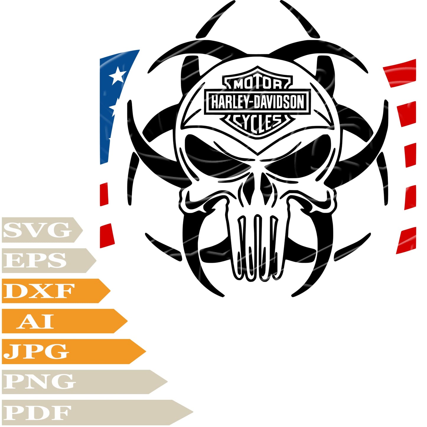 Skull Harley SVG-Usa Flag Harley Davidson Logo Personalized SVG-Harley Davidson Logo Drawing SVG-Harley Davidson Vector Illustration-PNG-Decal-Cricut-Digital Files-Clip Art-Cut File-For Shirts-Silhouette