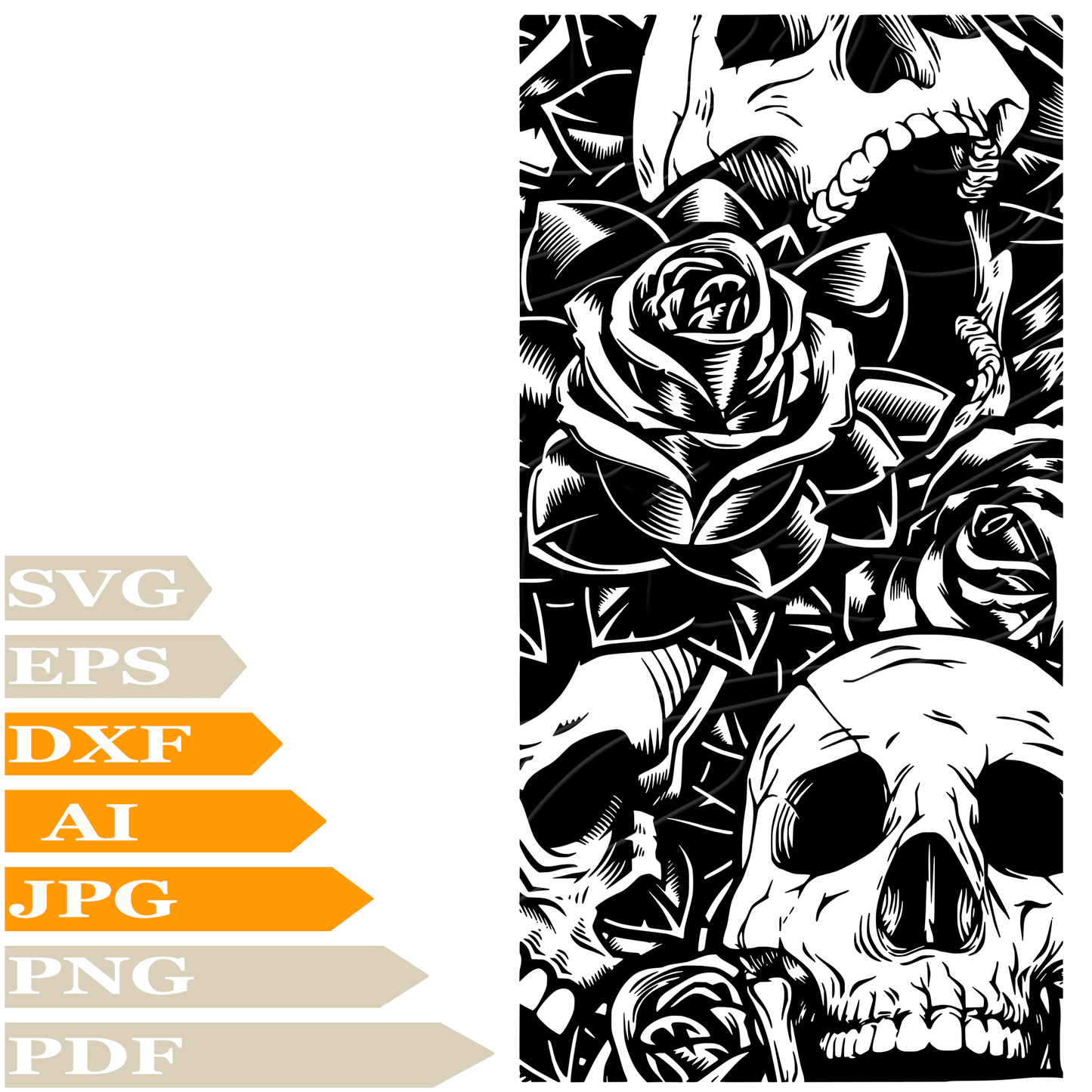 Skull SVG File, Flower Rose Human Skull SVG Design, Rose SVG, Human Skull Rose Vector Graphics, Skull PNG, For Cricut, Clipart, Cut File, Print, Digital Download, T-Shirt, Silhouette